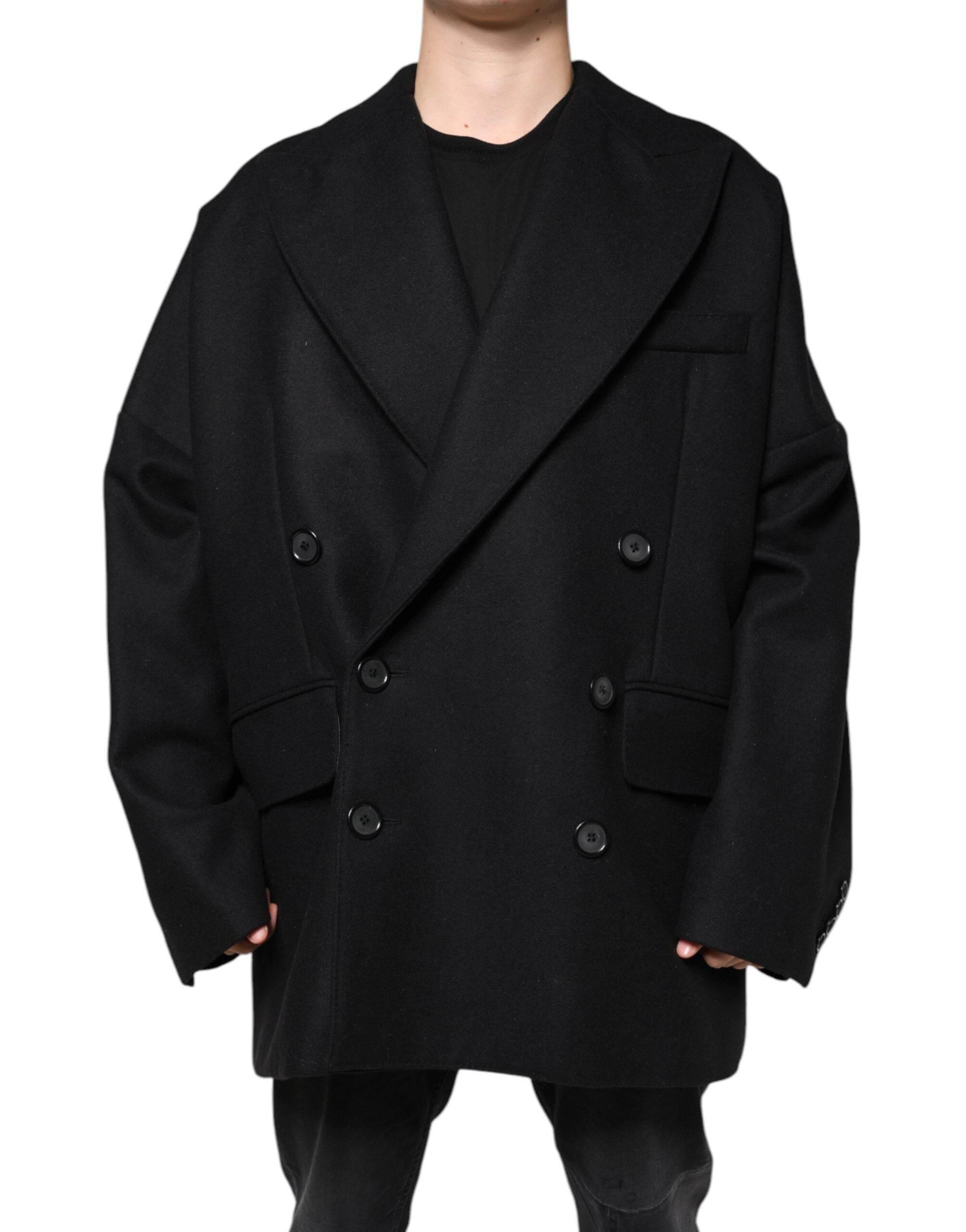 Dolce & Gabbana Black Wool Double Breasted Men Coat Jacket - Hilstor