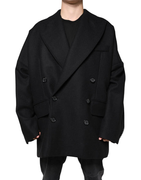 Dolce & Gabbana Black Wool Double Breasted Men Coat Jacket - Hilstor