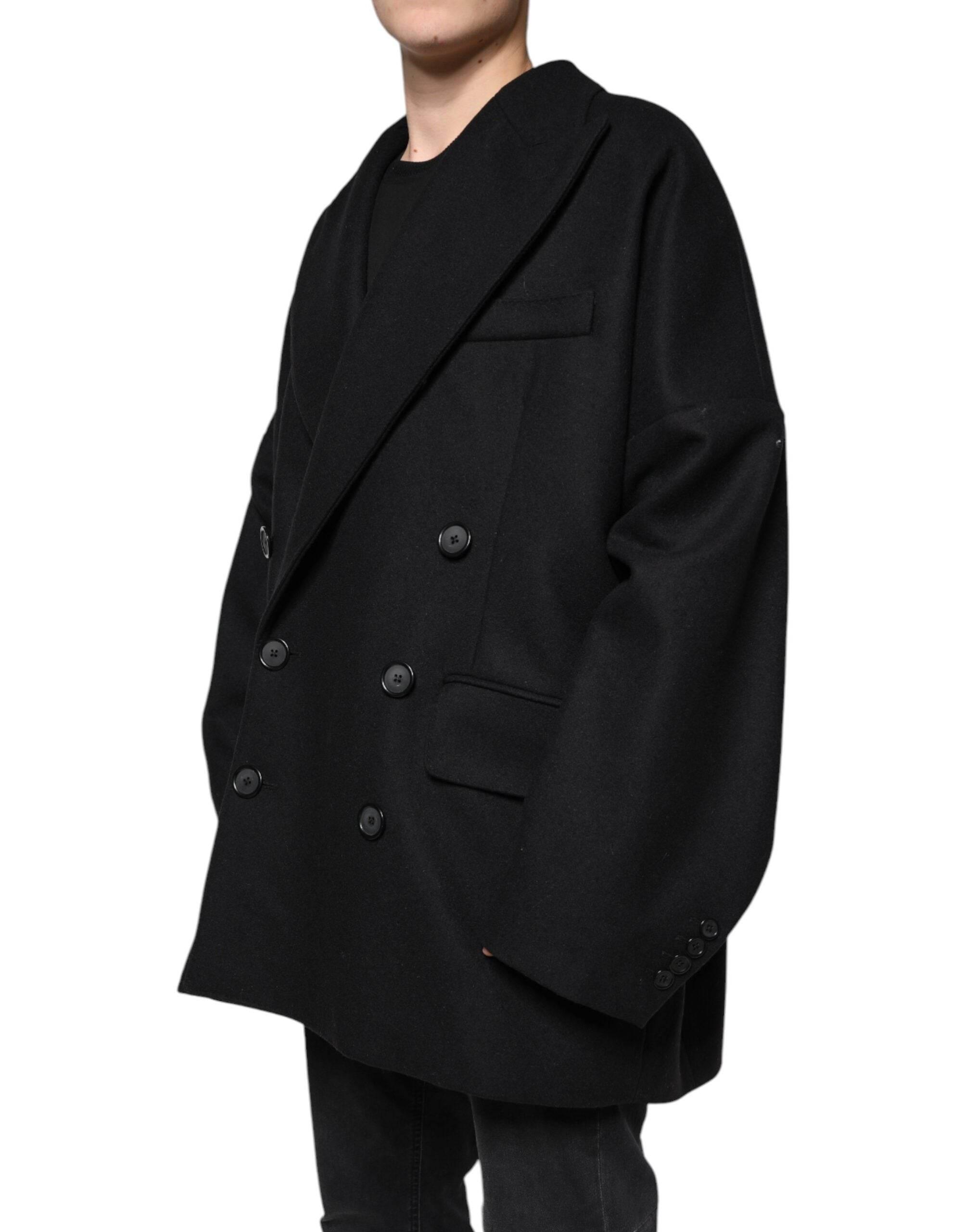 Dolce & Gabbana Black Wool Double Breasted Men Coat Jacket - Hilstor