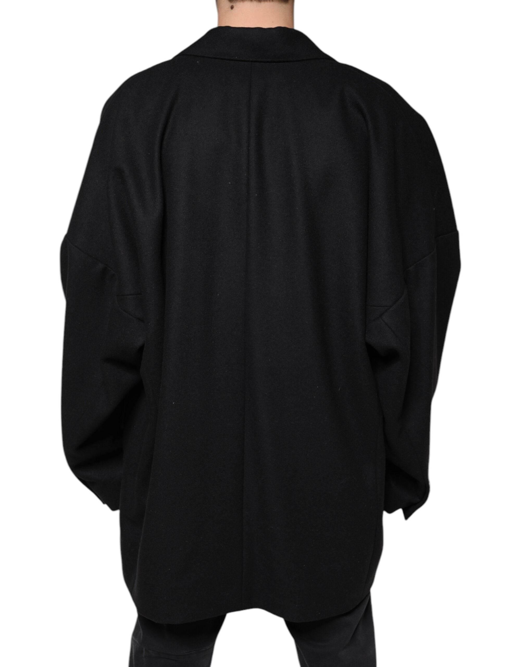 Dolce & Gabbana Black Wool Double Breasted Men Coat Jacket - Hilstor