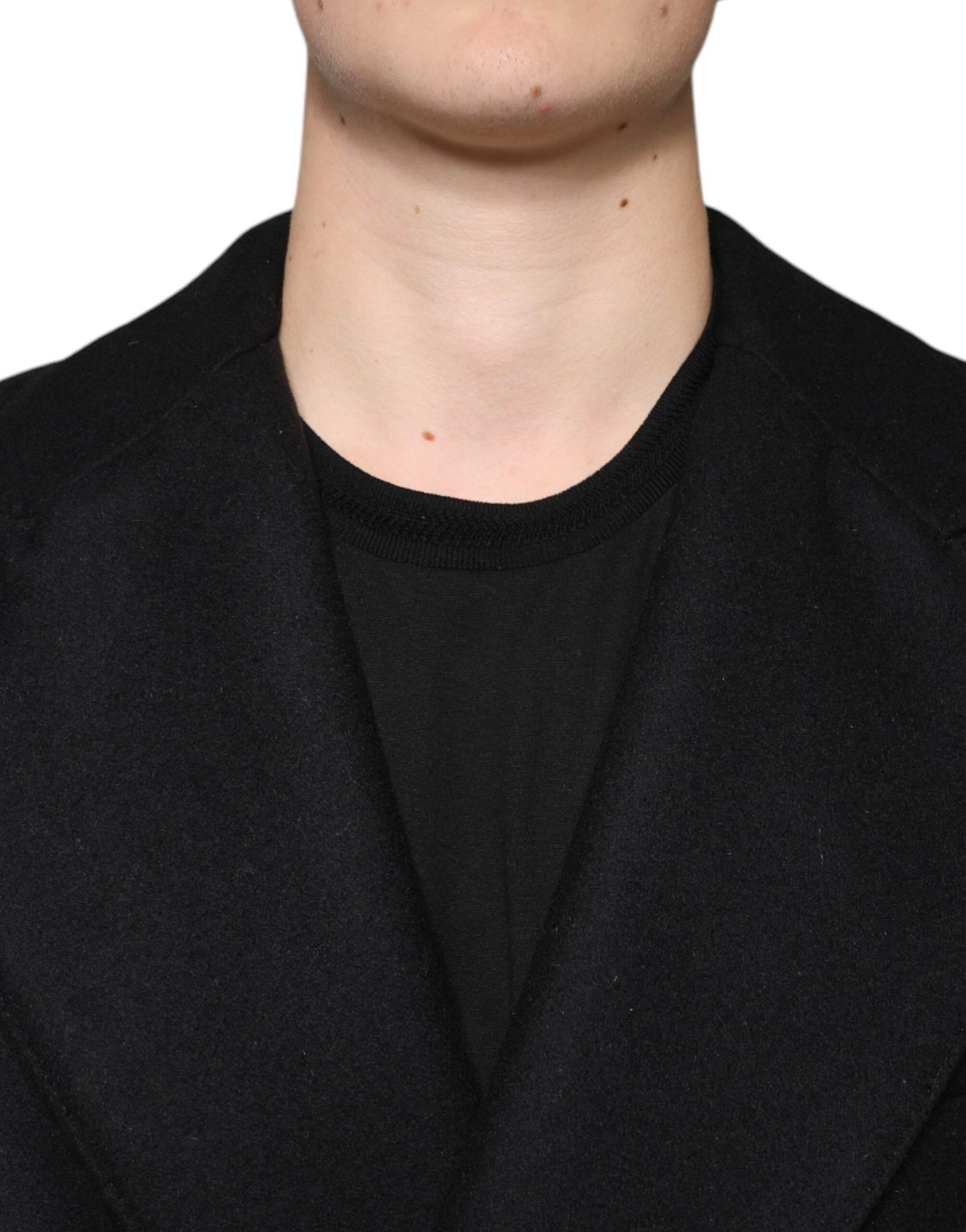 Dolce & Gabbana Black Wool Double Breasted Men Coat Jacket - Hilstor
