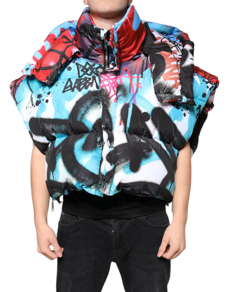 Dolce & Gabbana Multicolor Graffiti Hooded Windbreaker Jacket - Hilstor