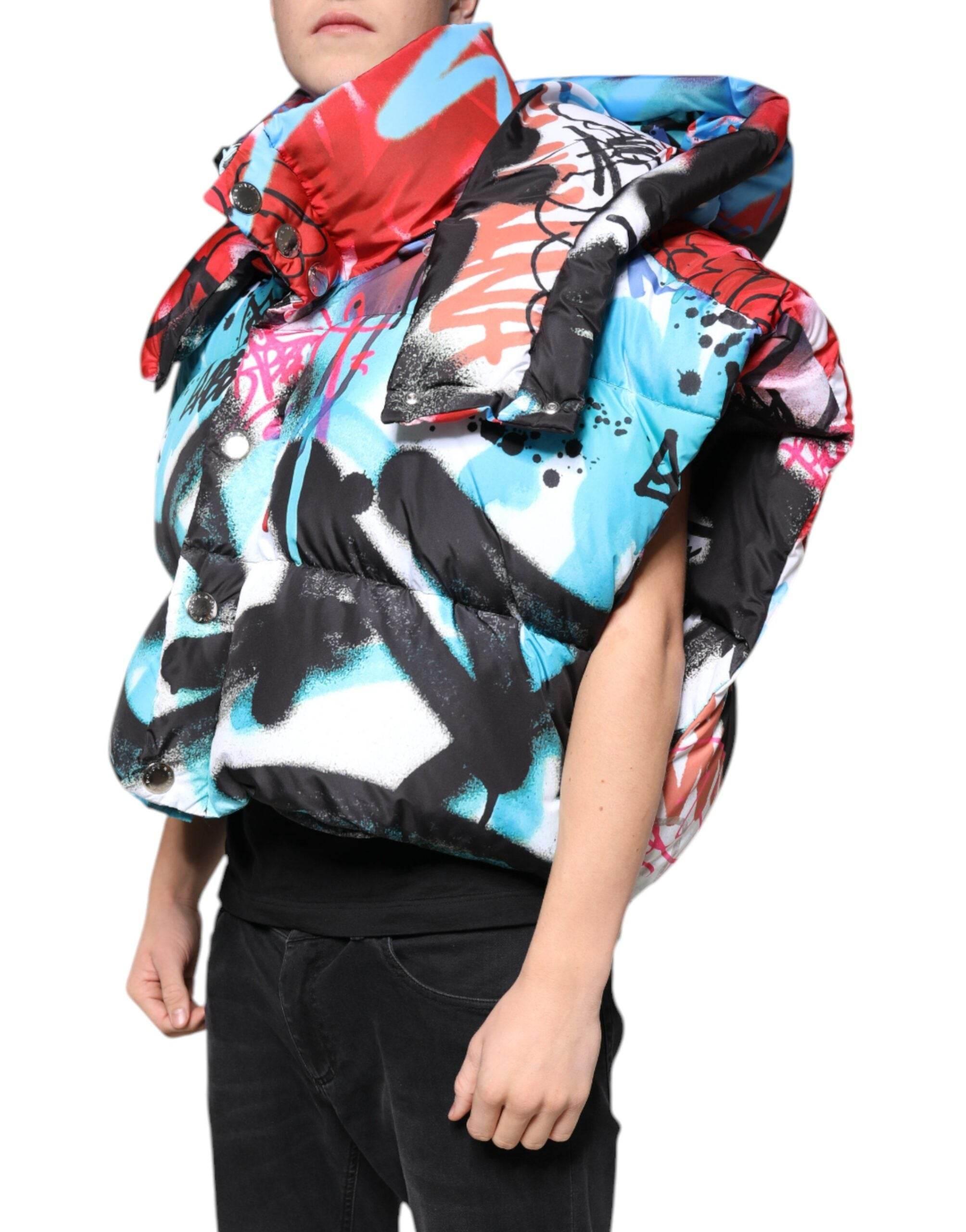 Dolce & Gabbana Multicolor Graffiti Hooded Windbreaker Jacket - Hilstor