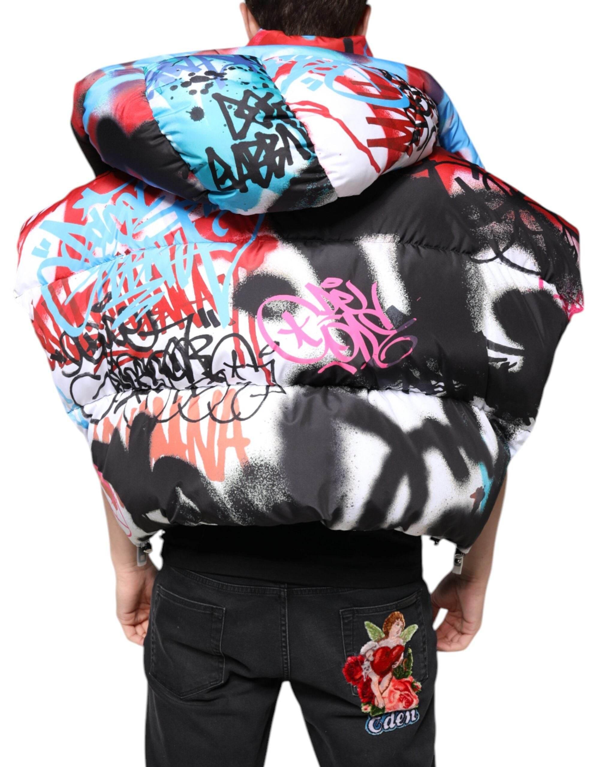 Dolce & Gabbana Multicolor Graffiti Hooded Windbreaker Jacket - Hilstor