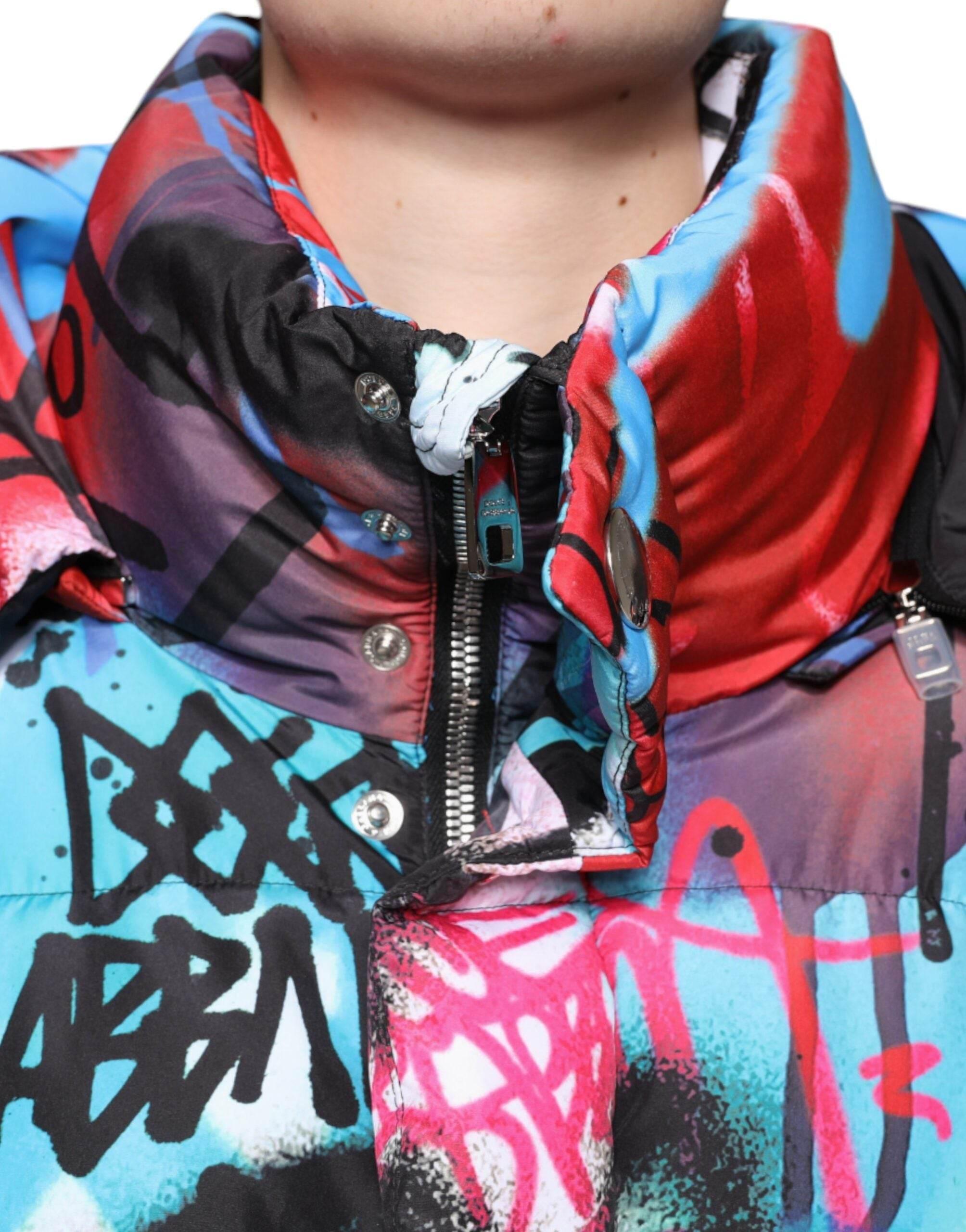 Dolce & Gabbana Multicolor Graffiti Hooded Windbreaker Jacket - Hilstor