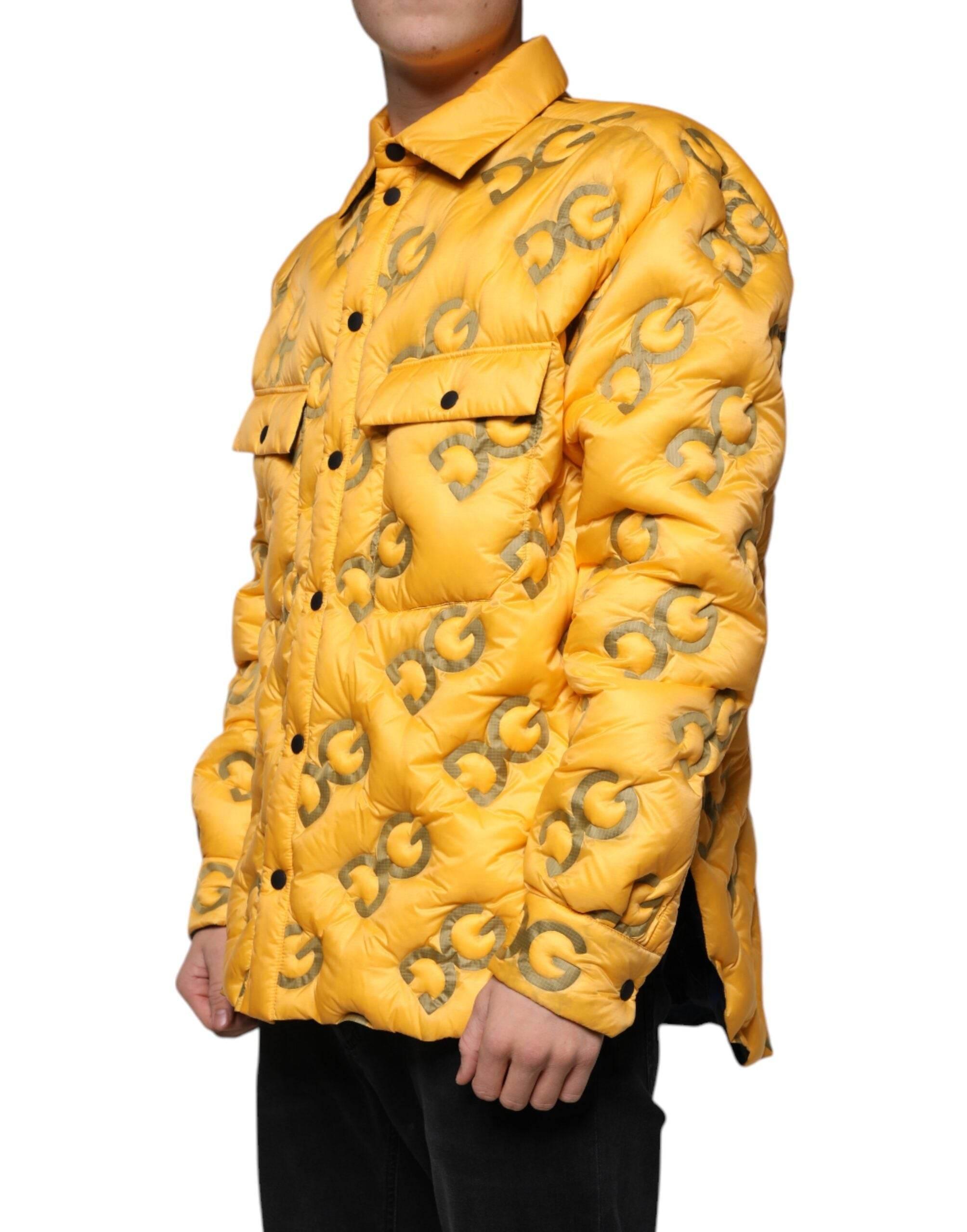 Dolce & Gabbana Yellow Logo Padded Buttoned Blouson Jacket - Hilstor