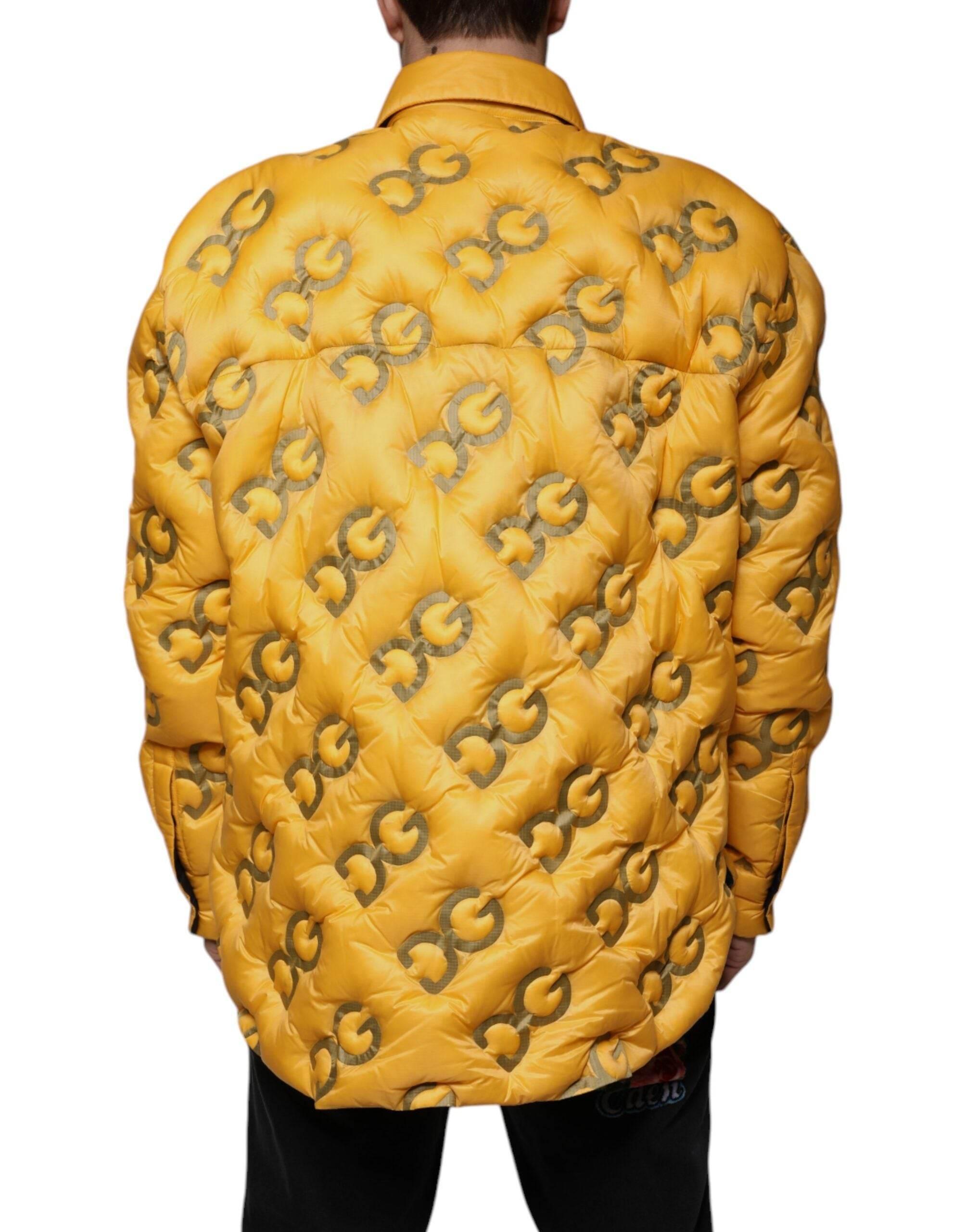 Dolce & Gabbana Yellow Logo Padded Buttoned Blouson Jacket - Hilstor