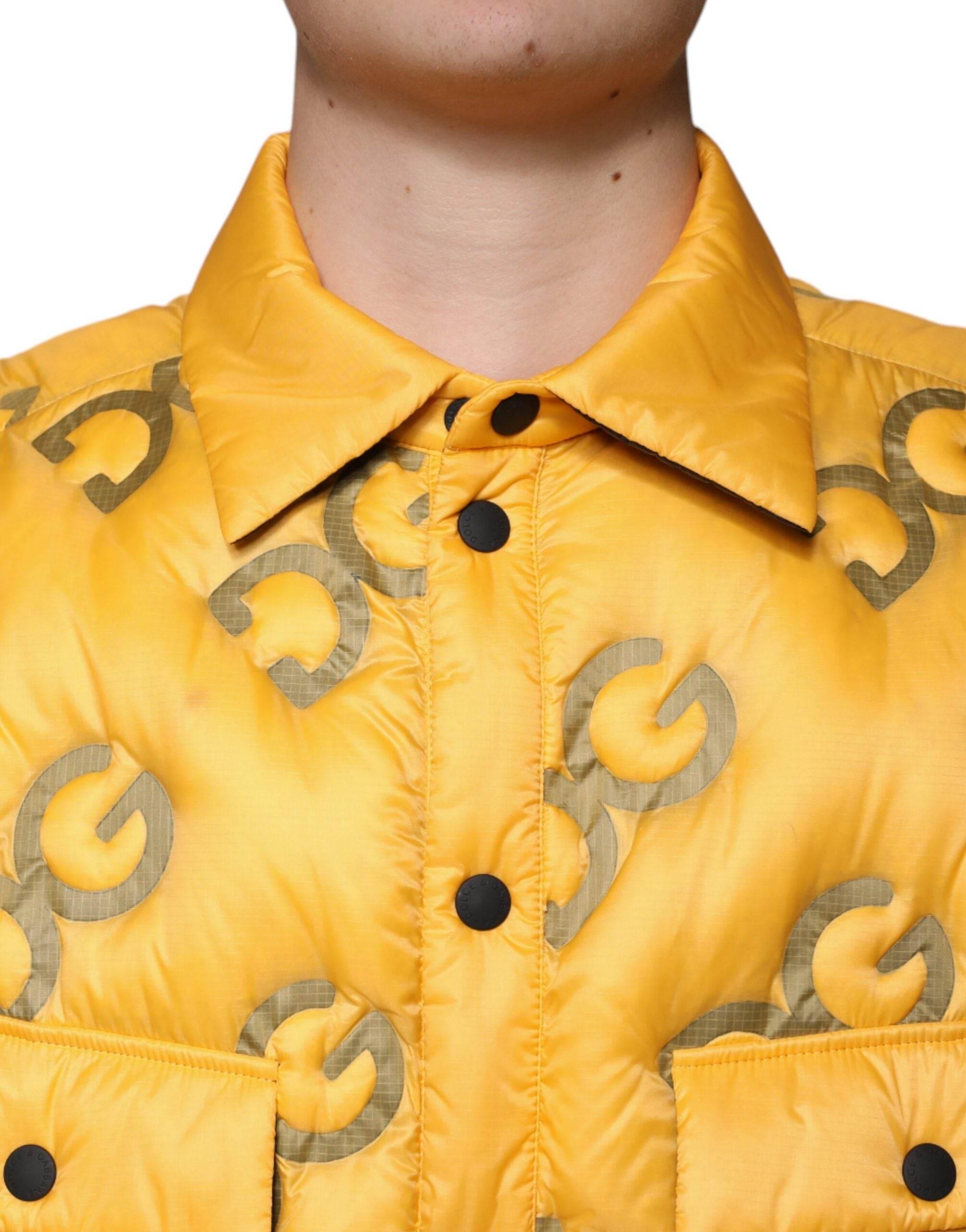 Dolce & Gabbana Yellow Logo Padded Buttoned Blouson Jacket - Hilstor