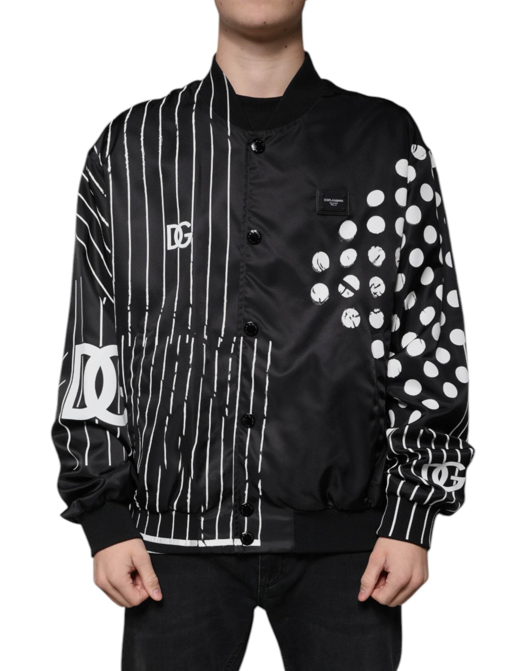 Dolce & Gabbana Black Polka Dot Stripe Nylon Bomber Jacket - Hilstor