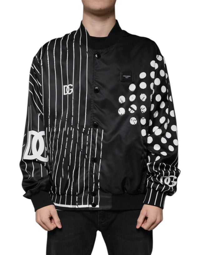 Dolce & Gabbana Black Polka Dot Stripe Nylon Bomber Jacket - Hilstor