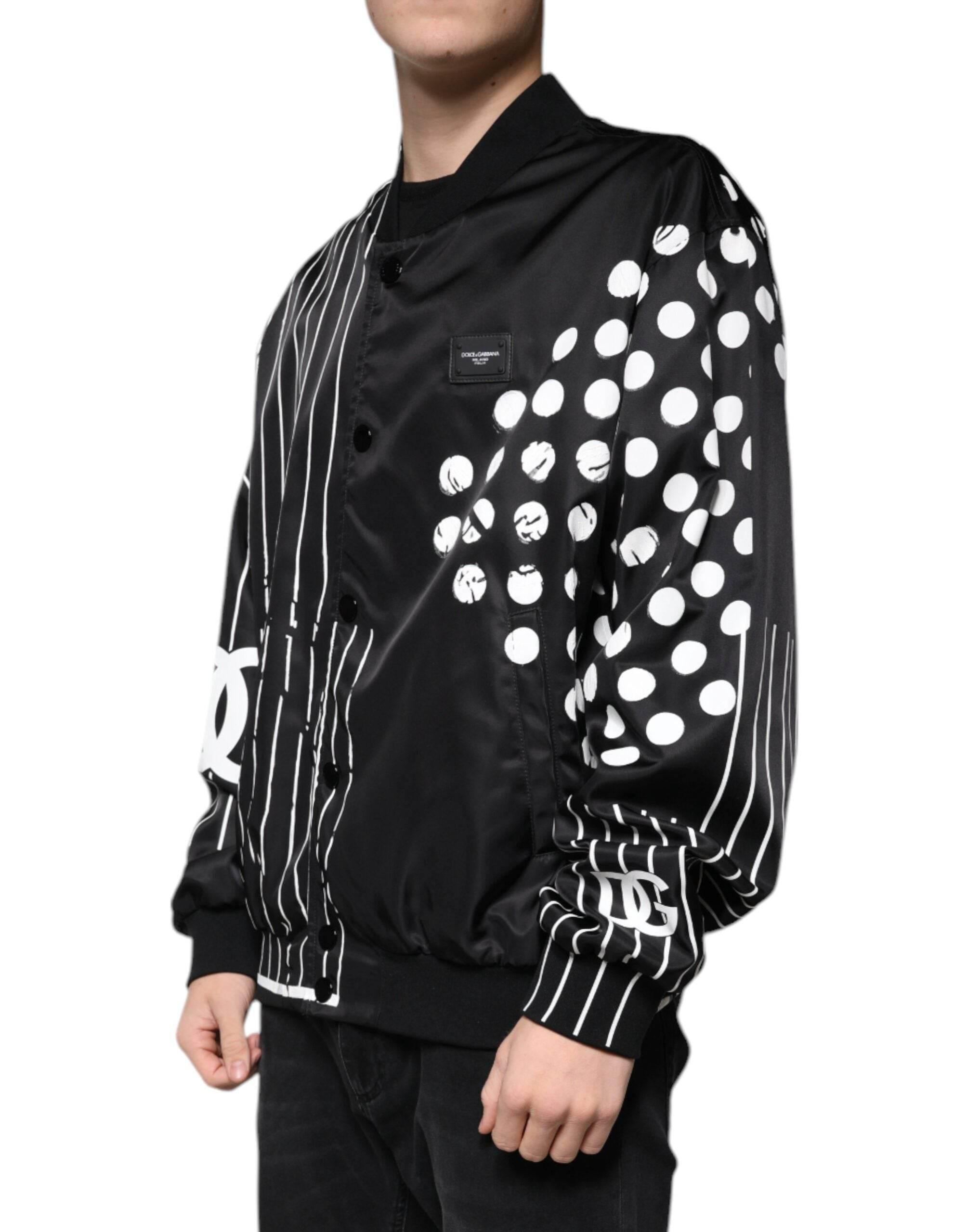Dolce & Gabbana Black Polka Dot Stripe Nylon Bomber Jacket - Hilstor