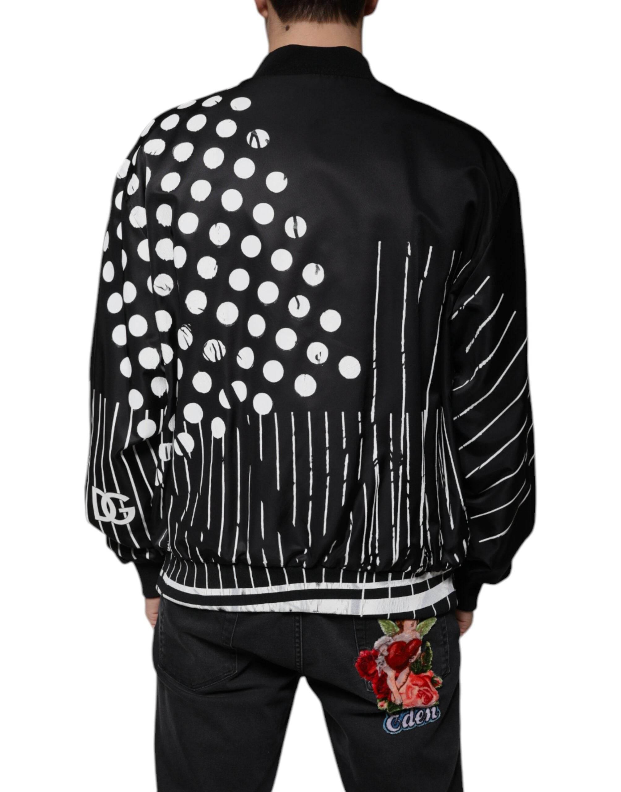 Dolce & Gabbana Black Polka Dot Stripe Nylon Bomber Jacket - Hilstor