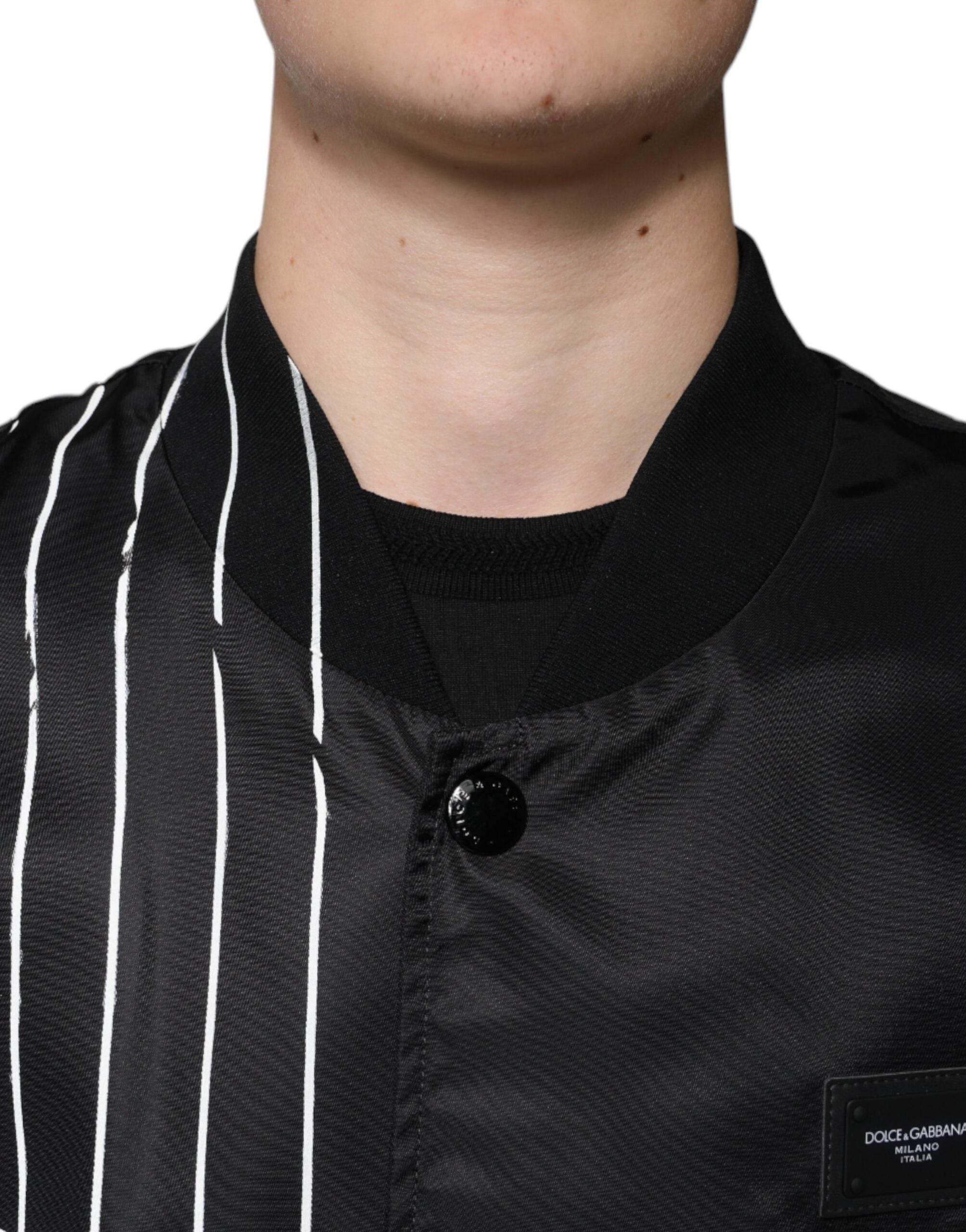 Dolce & Gabbana Black Polka Dot Stripe Nylon Bomber Jacket - Hilstor