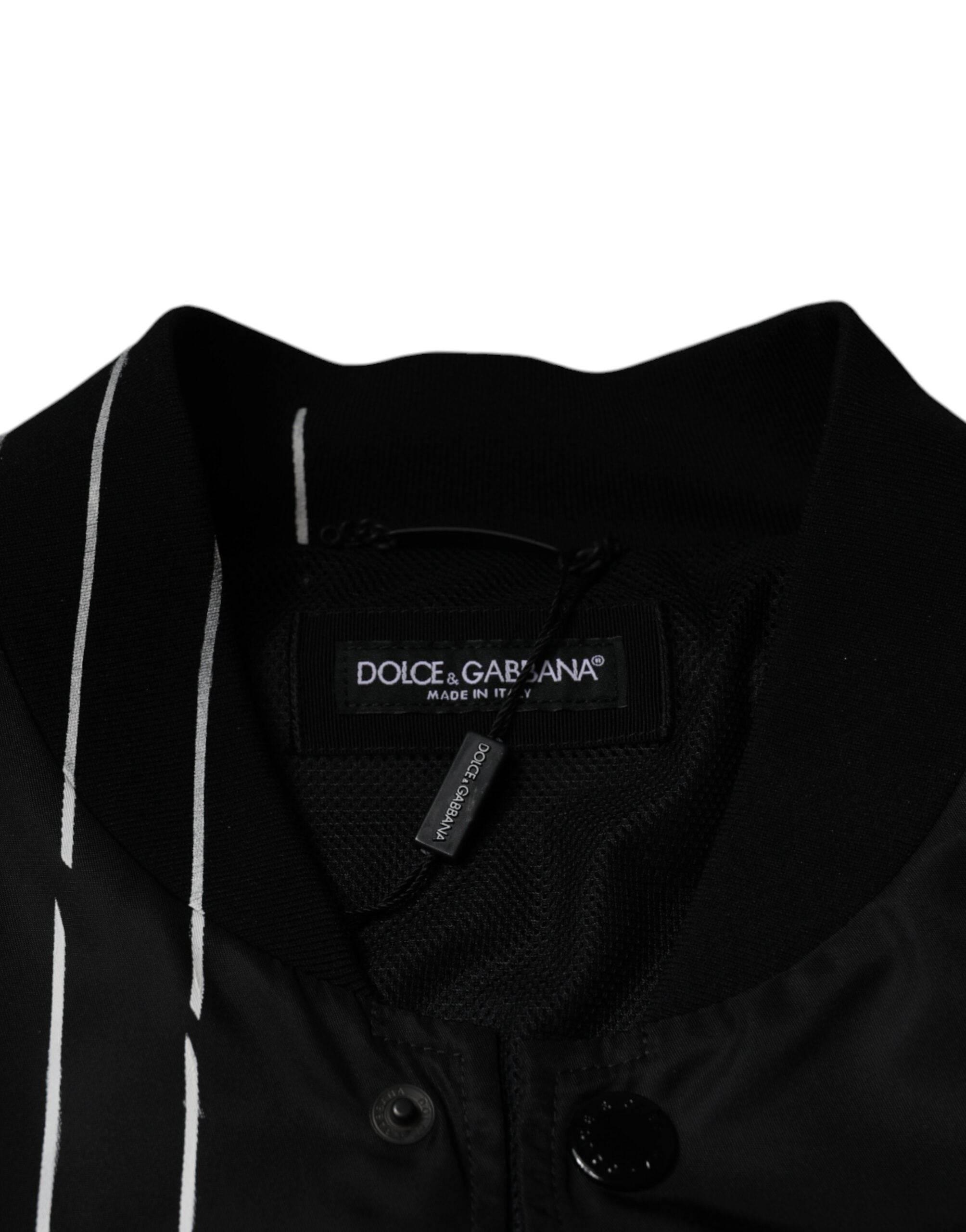 Dolce & Gabbana Black Polka Dot Stripe Nylon Bomber Jacket - Hilstor