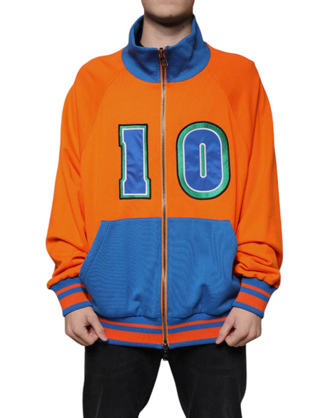 Dolce & Gabbana Orange Blue Full Zip Jersey Bomber Jacket - Hilstor