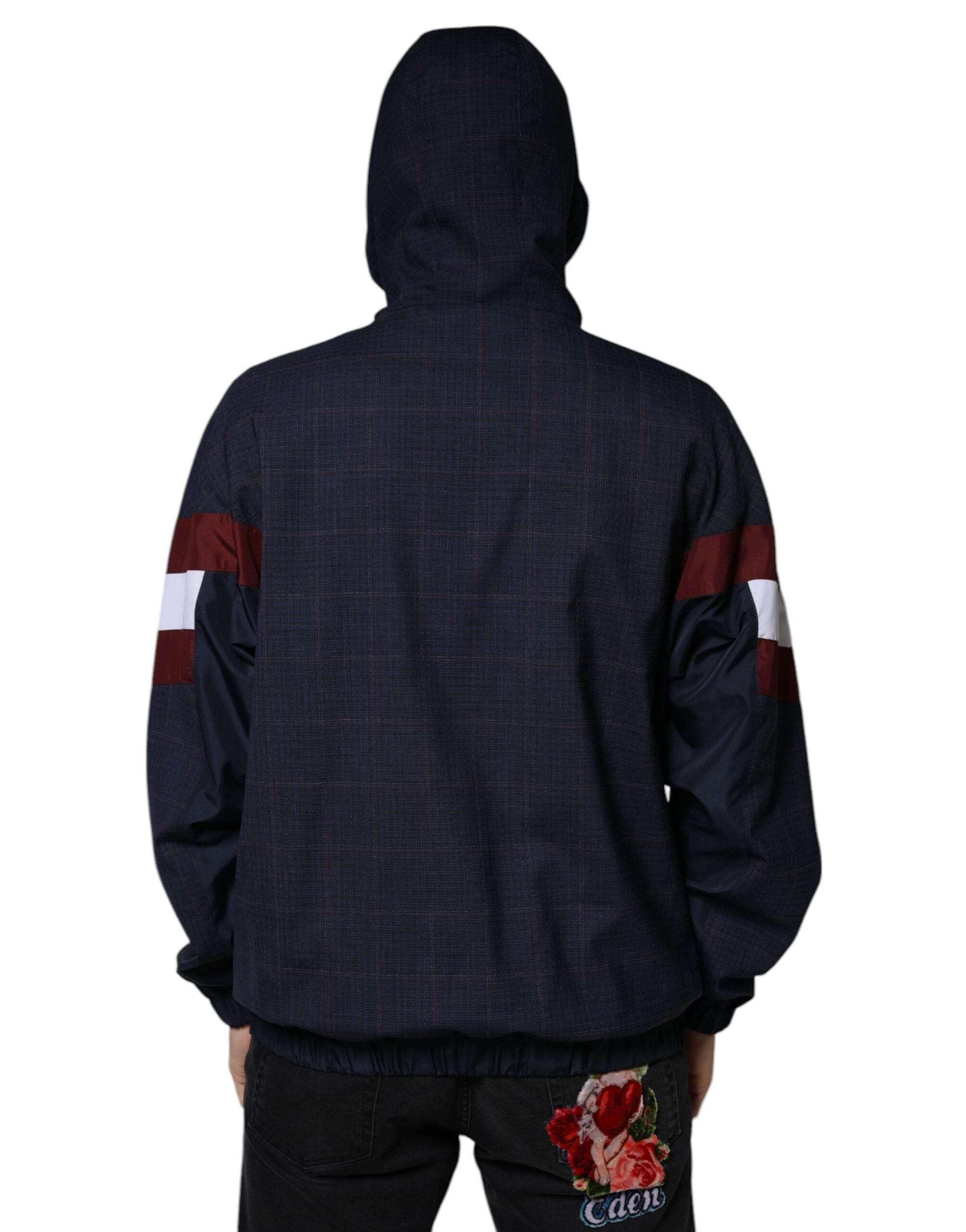 Dolce & Gabbana Blue Logo Full Zip Hooded Men Bomber Jacket - Hilstor