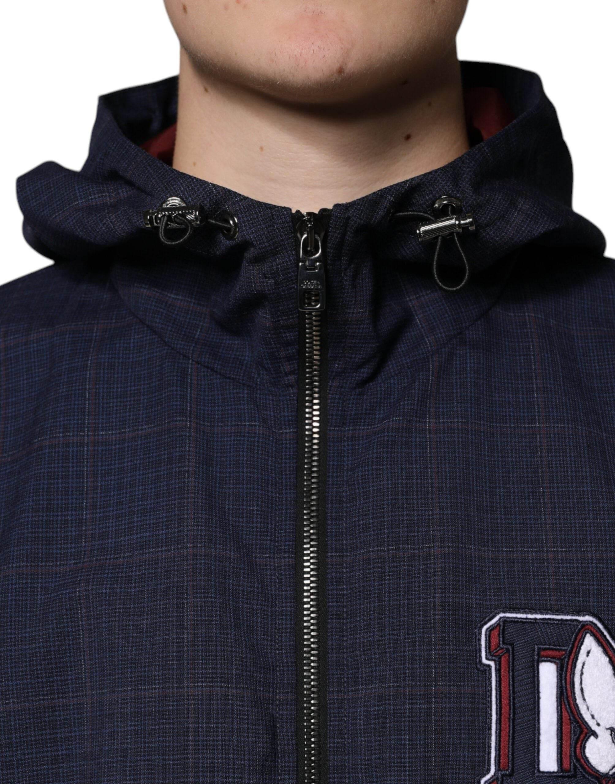 Dolce & Gabbana Blue Logo Full Zip Hooded Men Bomber Jacket - Hilstor