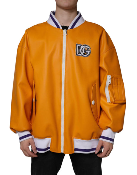 Dolce & Gabbana Orange White Full Zip Jersey Bomber Jacket - Hilstor