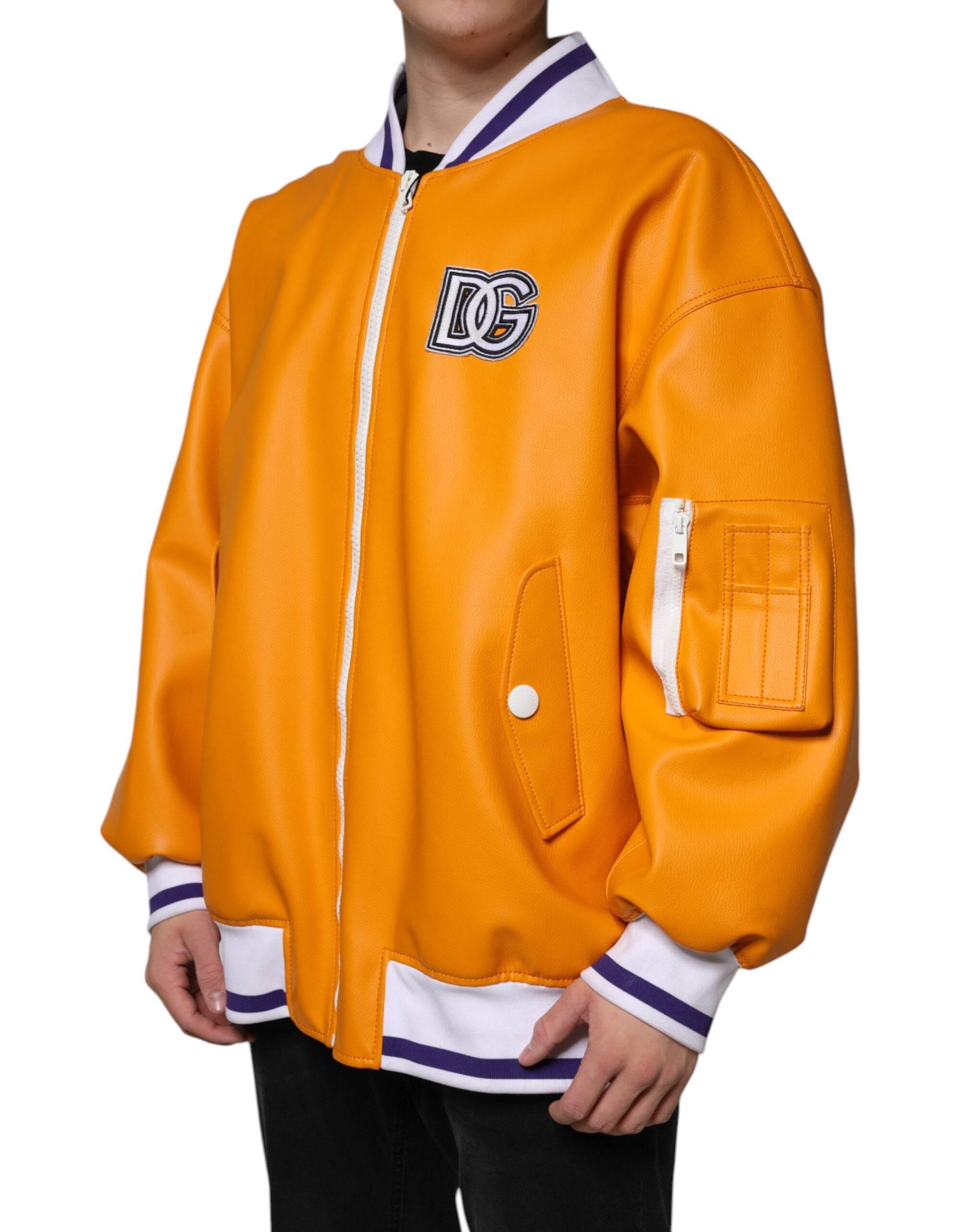 Dolce & Gabbana Orange White Full Zip Jersey Bomber Jacket - Hilstor