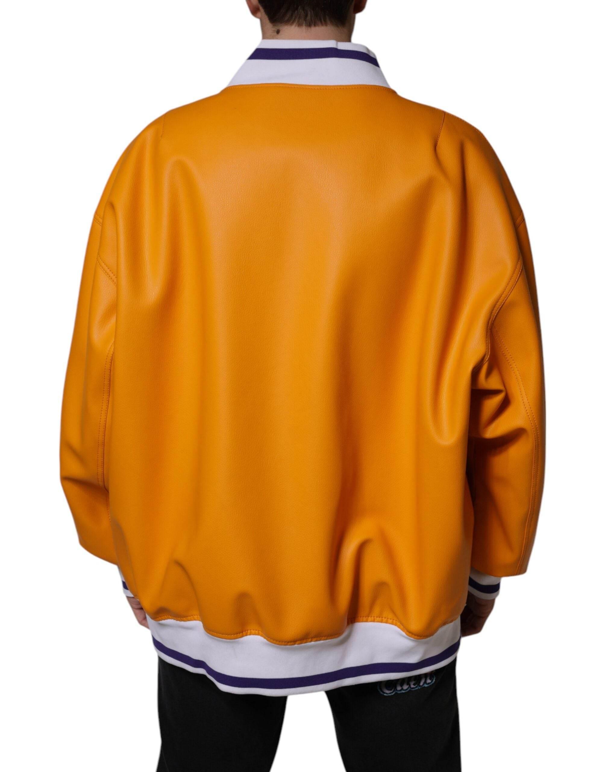 Dolce & Gabbana Orange White Full Zip Jersey Bomber Jacket - Hilstor