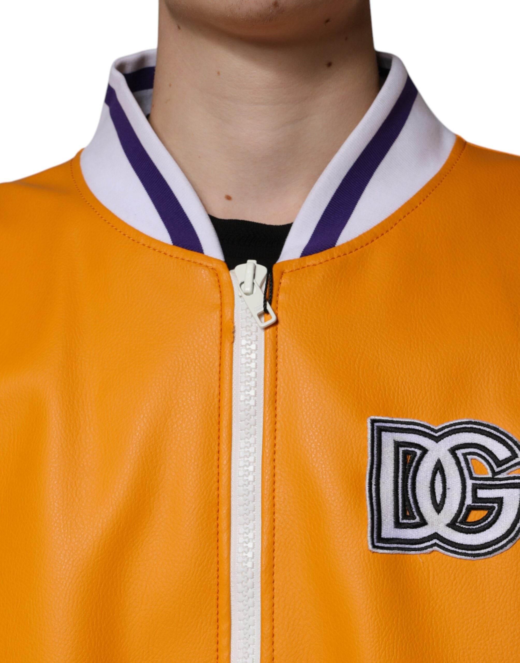 Dolce & Gabbana Orange White Full Zip Jersey Bomber Jacket - Hilstor