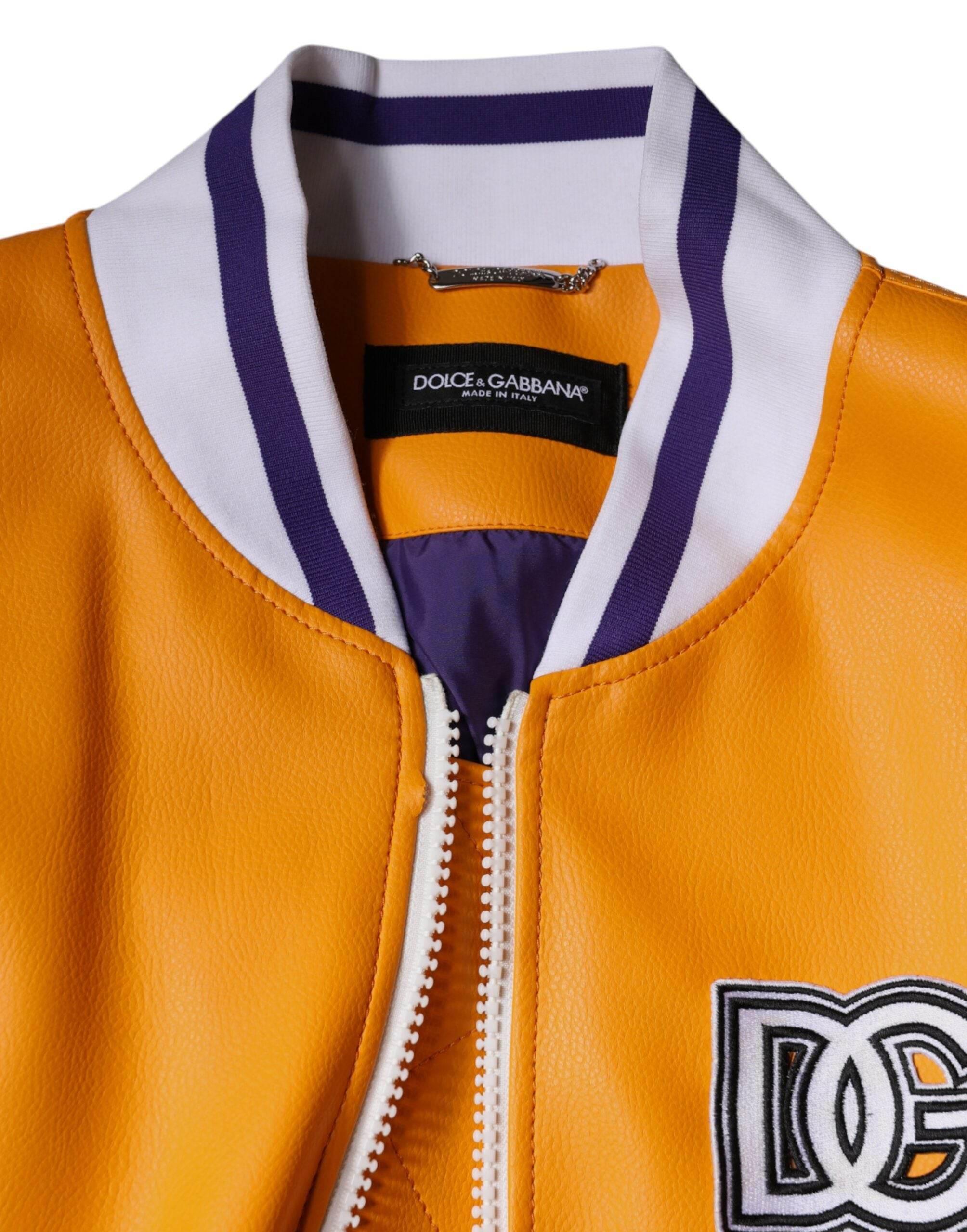 Dolce & Gabbana Orange White Full Zip Jersey Bomber Jacket - Hilstor