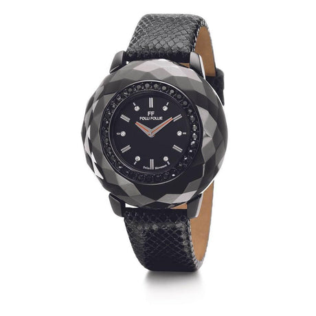 Folli Follie Black Leather Watch - Hilstor