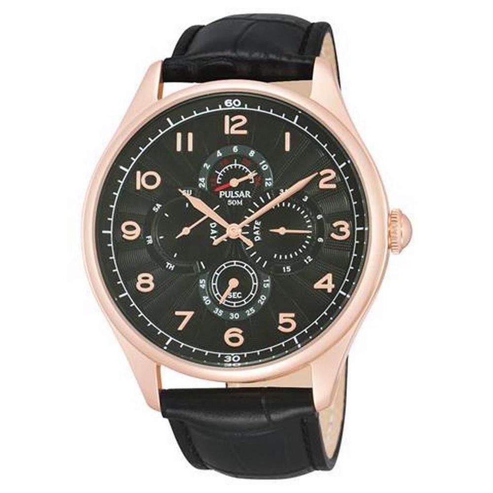 Pulsar Black Leather Watch - Hilstor