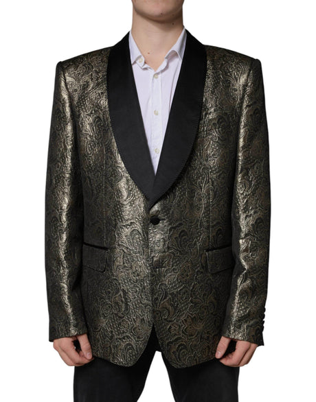 Dolce & Gabbana Gold SICILIA Jacquard Single Breasted Coat Blazer - Hilstor