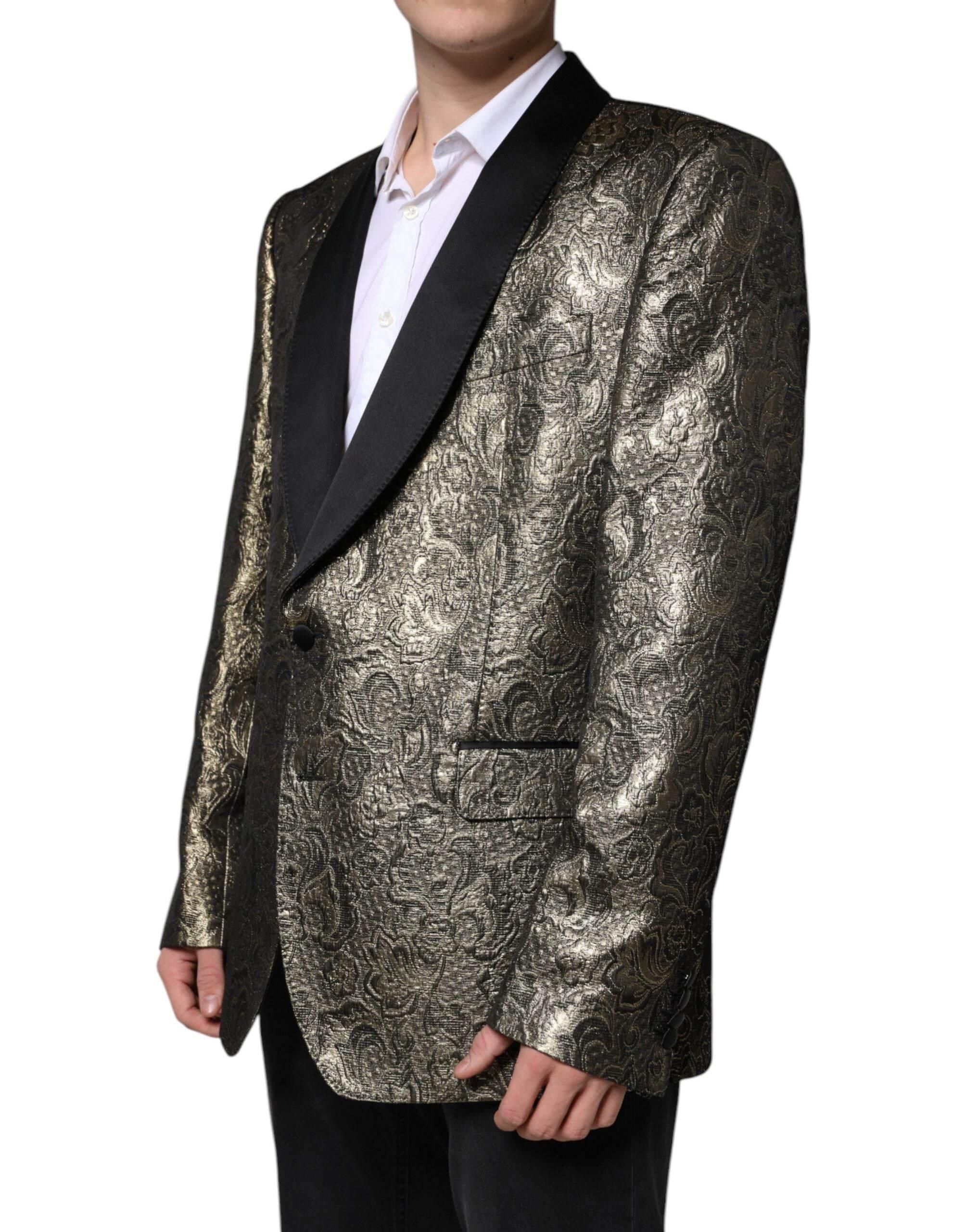 Dolce & Gabbana Gold SICILIA Jacquard Single Breasted Coat Blazer - Hilstor
