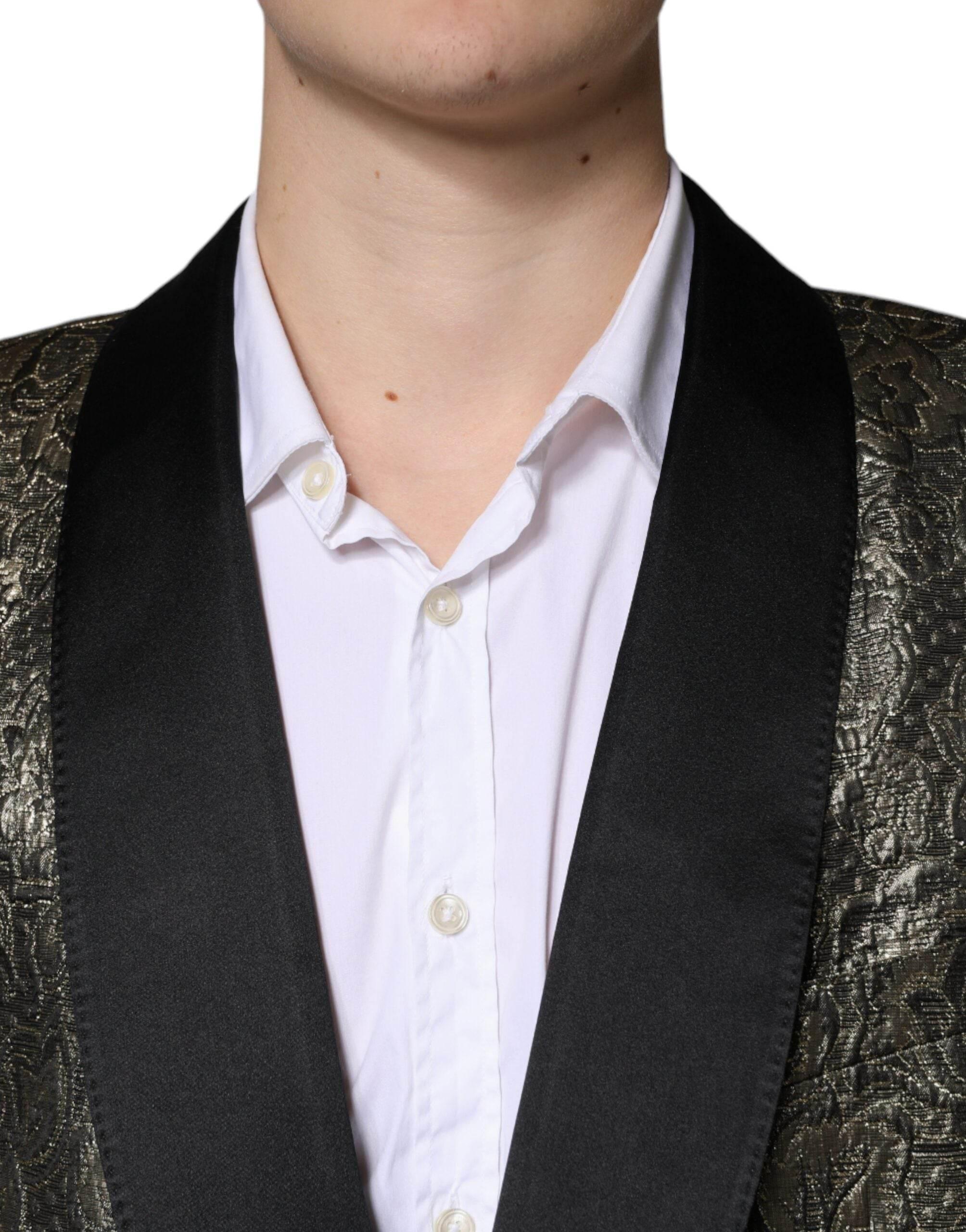 Dolce & Gabbana Gold SICILIA Jacquard Single Breasted Coat Blazer - Hilstor