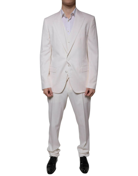 Dolce & Gabbana White Wool Silk 3 Piece SlimFit Formal Suit - Hilstor
