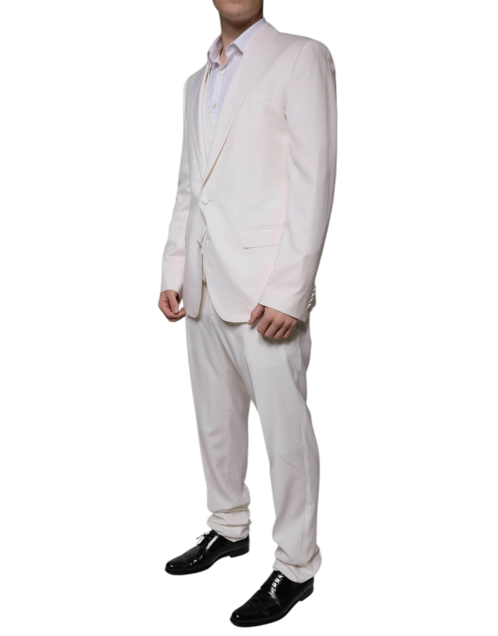 Dolce & Gabbana White Wool Silk 3 Piece SlimFit Formal Suit - Hilstor