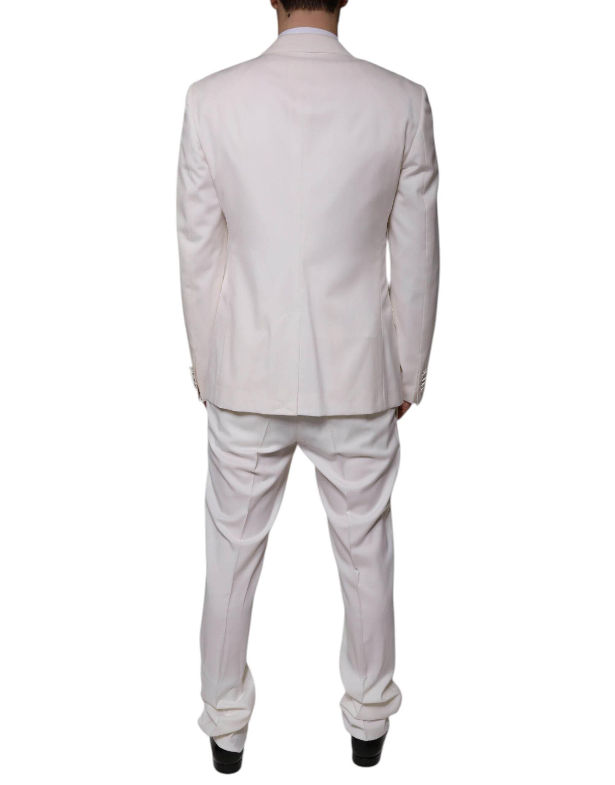 Dolce & Gabbana White Wool Silk 3 Piece SlimFit Formal Suit - Hilstor