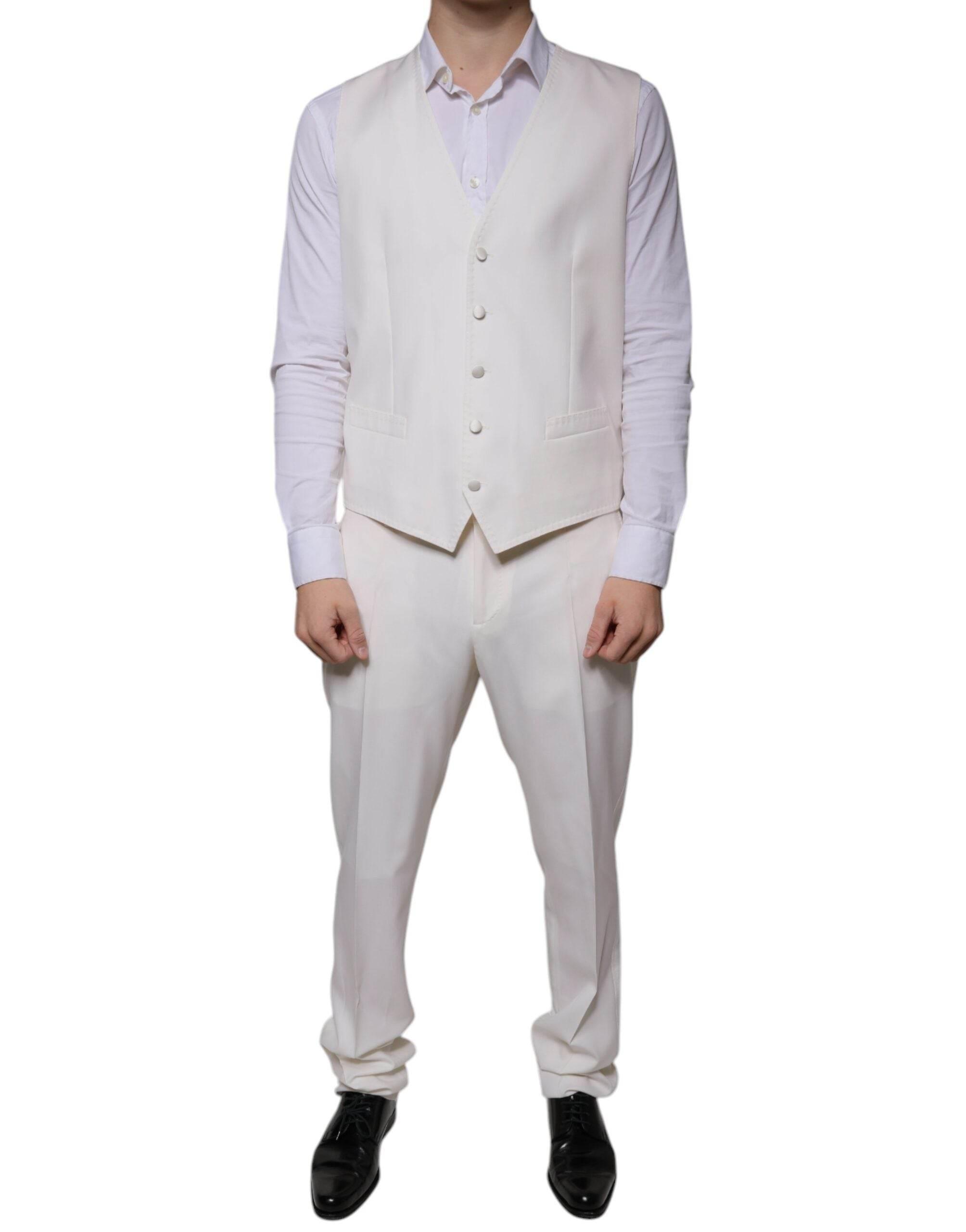 Dolce & Gabbana White Wool Silk 3 Piece SlimFit Formal Suit - Hilstor