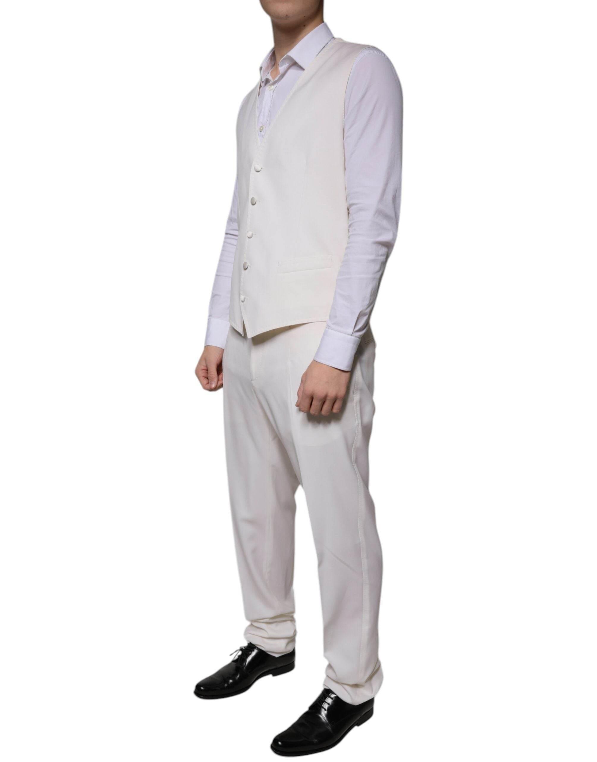 Dolce & Gabbana White Wool Silk 3 Piece SlimFit Formal Suit - Hilstor