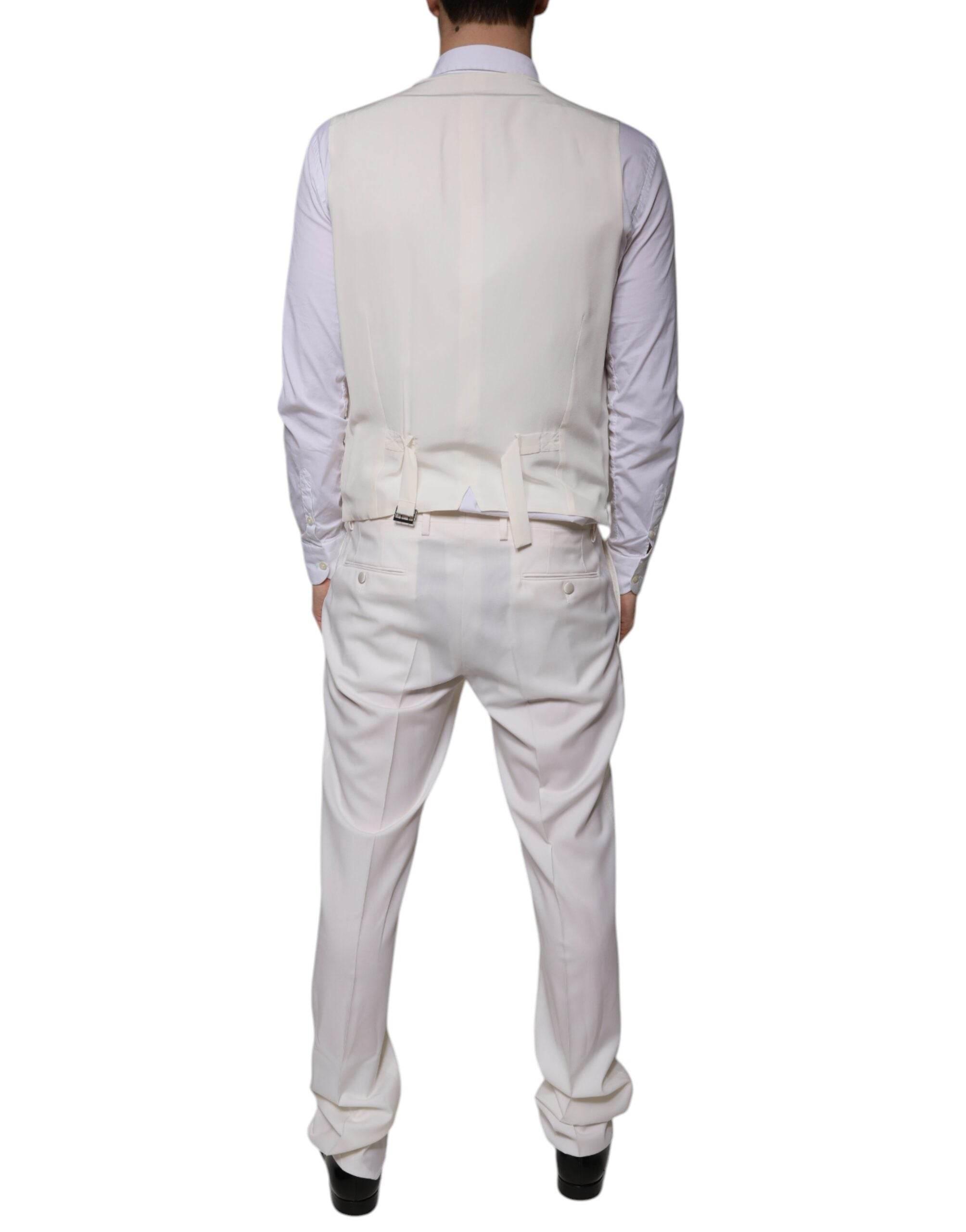 Dolce & Gabbana White Wool Silk 3 Piece SlimFit Formal Suit - Hilstor