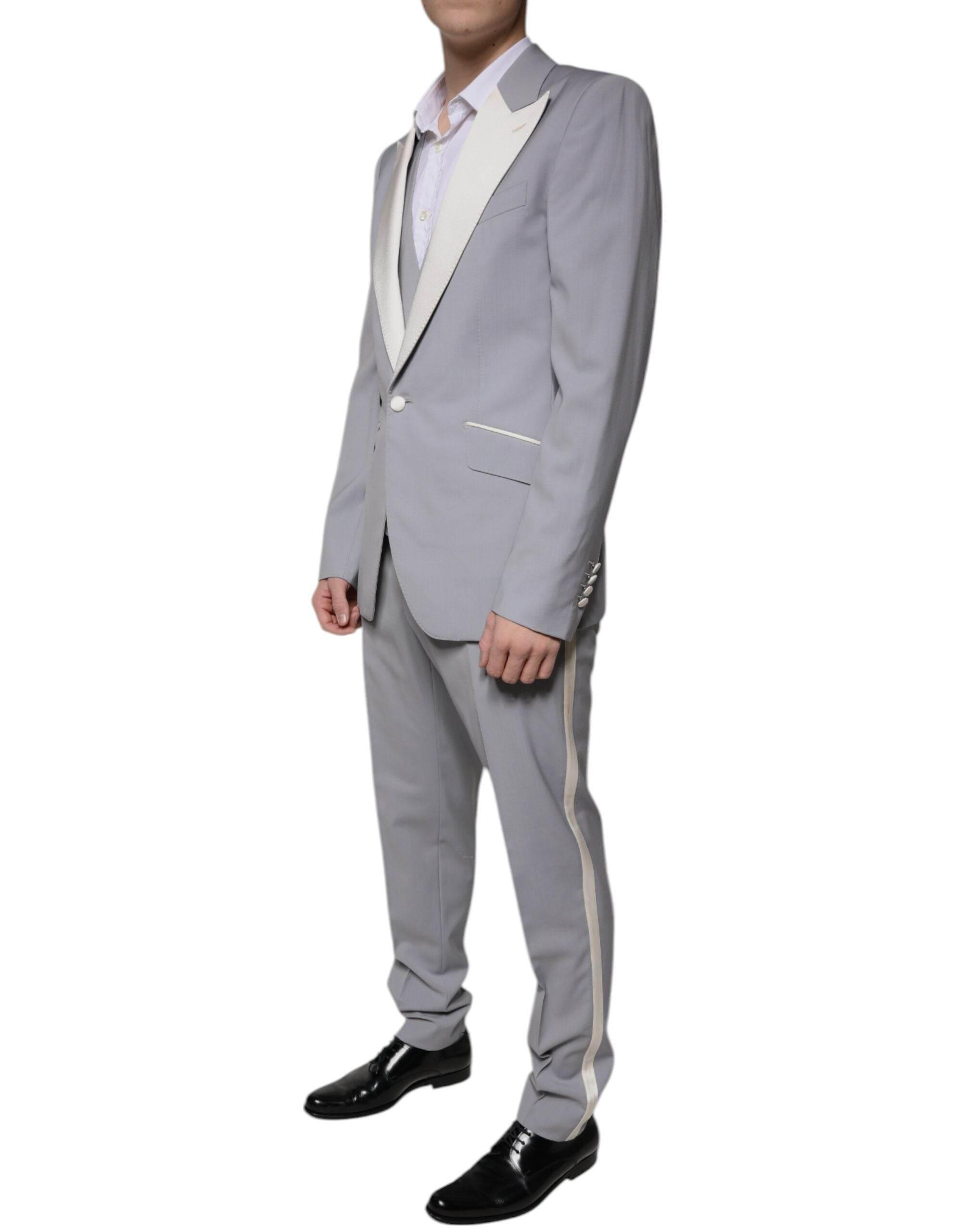 Dolce & Gabbana Gray Wool 3 Piece Slim Fit Formal Suit - Hilstor