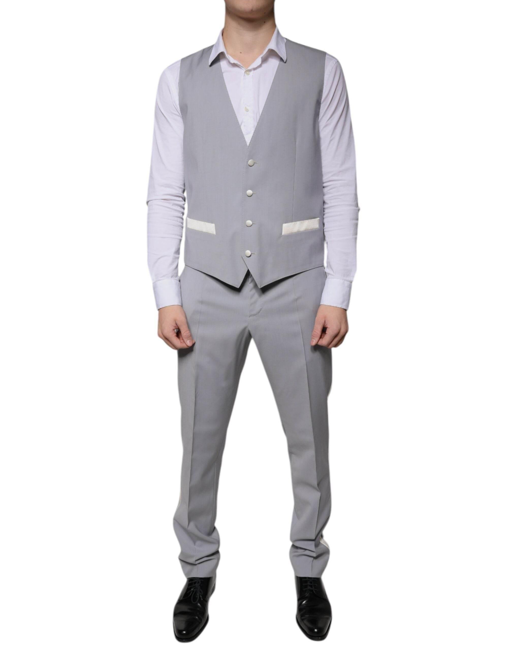 Dolce & Gabbana Gray Wool 3 Piece Slim Fit Formal Suit - Hilstor