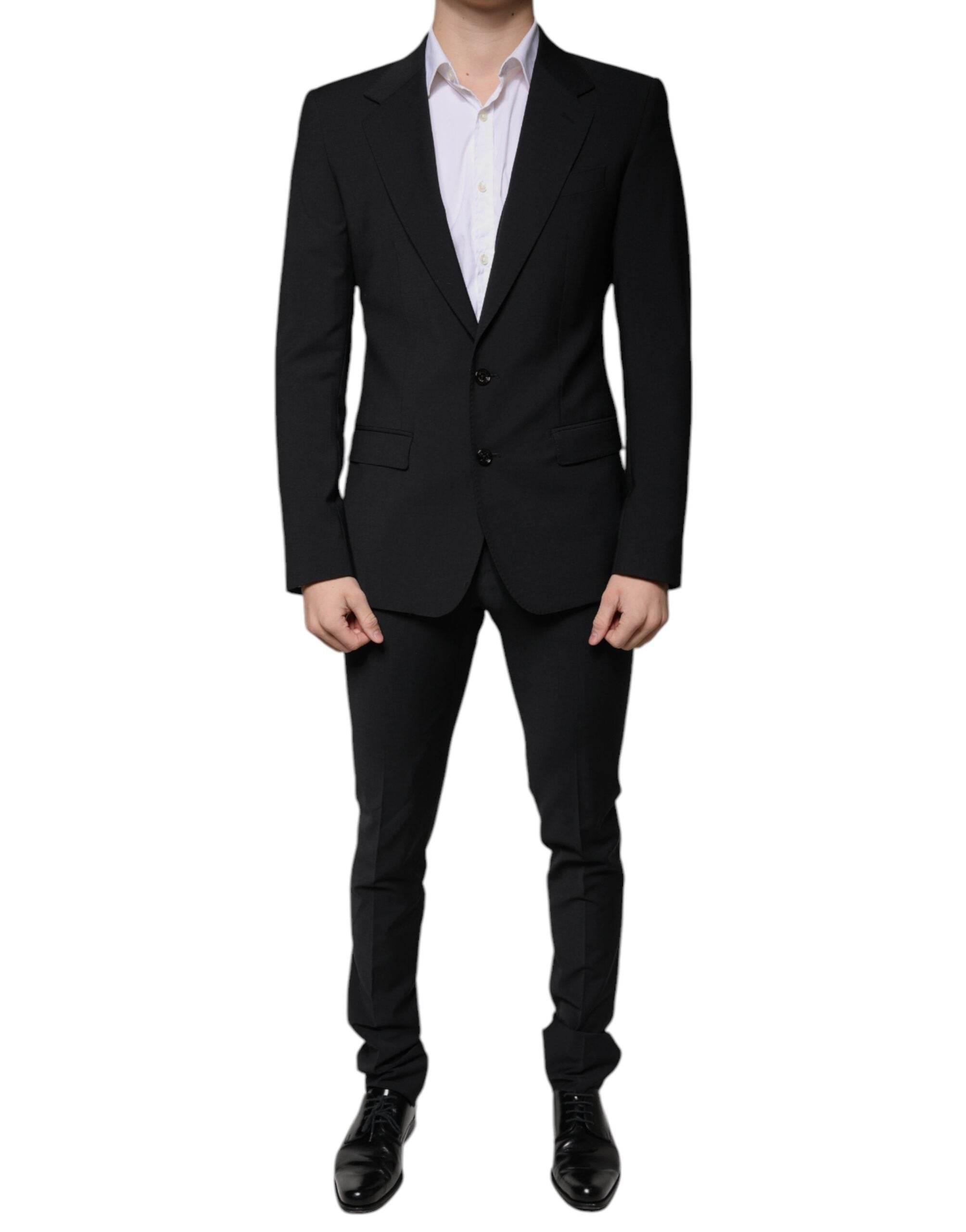 Dolce & Gabbana Black Wool 3 Piece Slim Fit Formal Men Suit - Hilstor