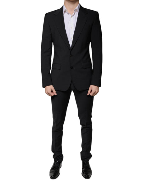 Dolce & Gabbana Black Wool 3 Piece Slim Fit Formal Men Suit - Hilstor