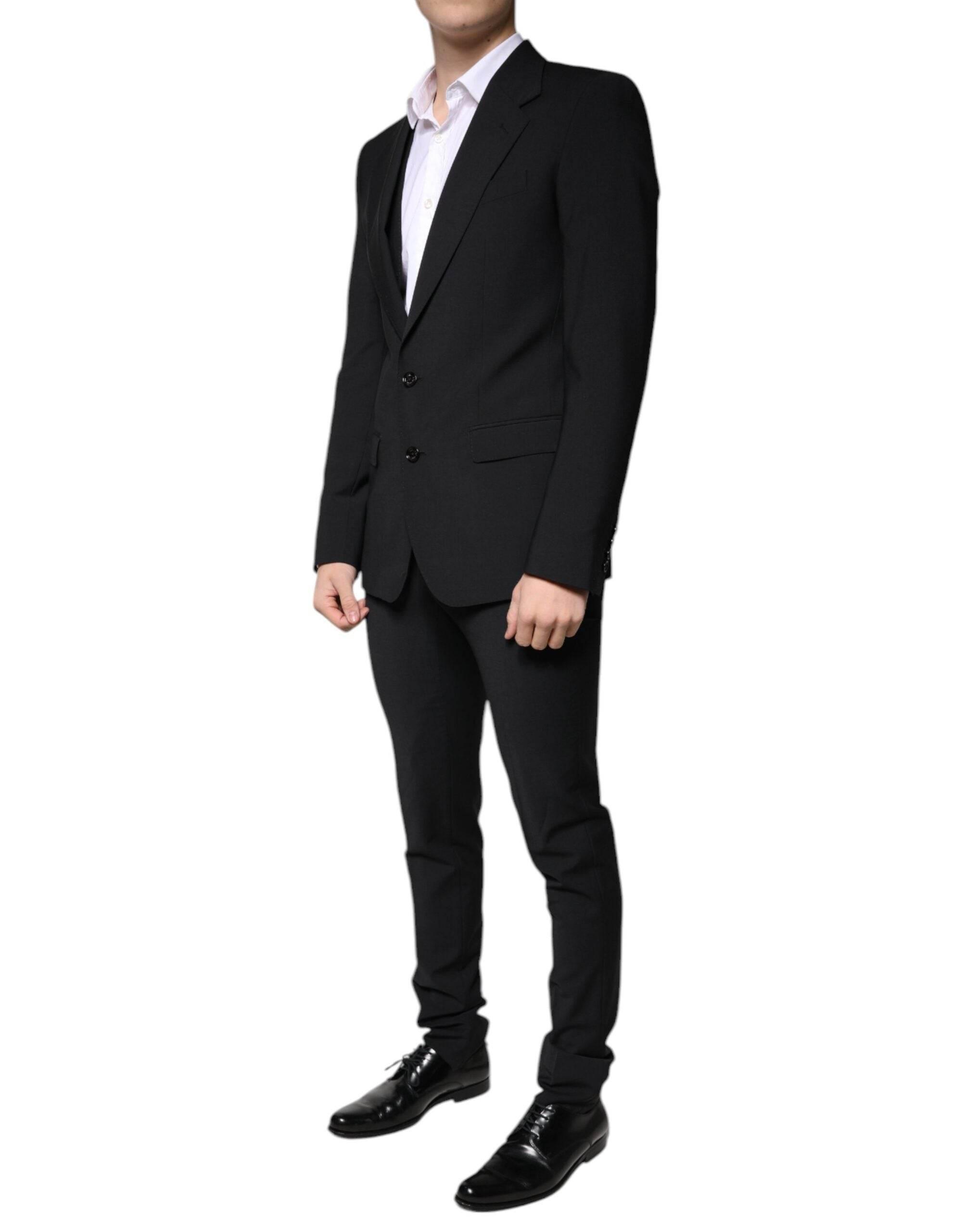 Dolce & Gabbana Black Wool 3 Piece Slim Fit Formal Men Suit - Hilstor