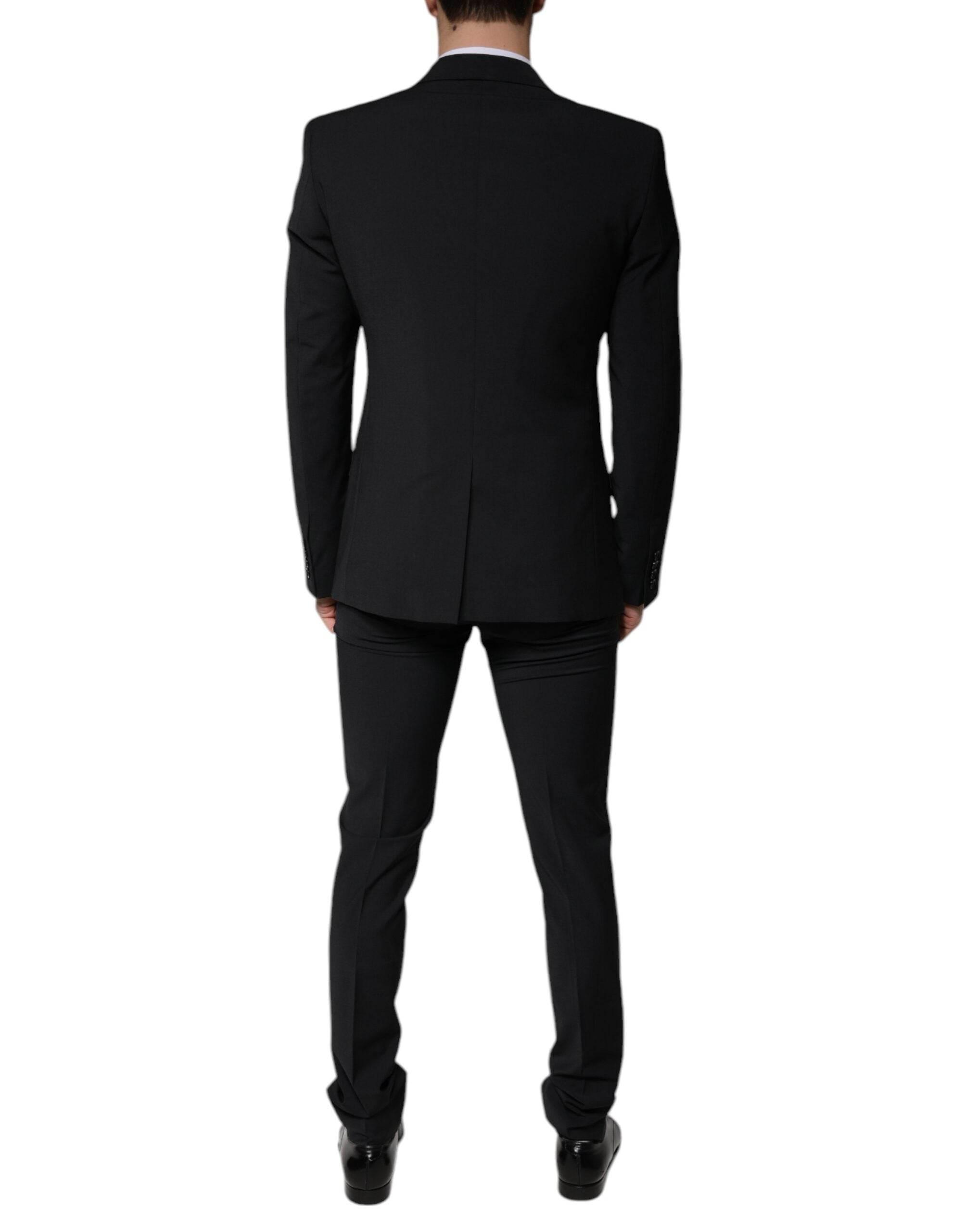 Dolce & Gabbana Black Wool 3 Piece Slim Fit Formal Men Suit - Hilstor