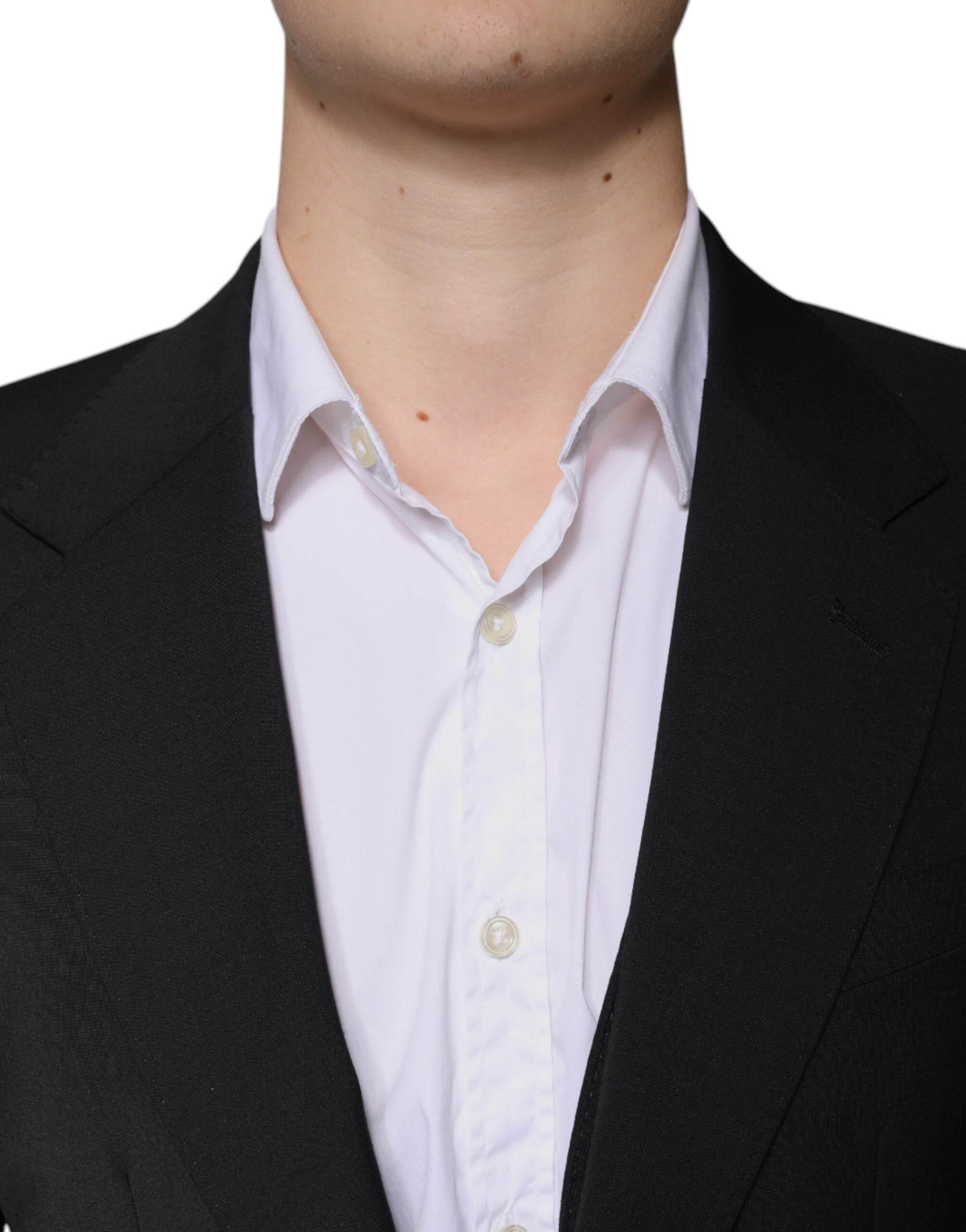 Dolce & Gabbana Black Wool 3 Piece Slim Fit Formal Men Suit - Hilstor
