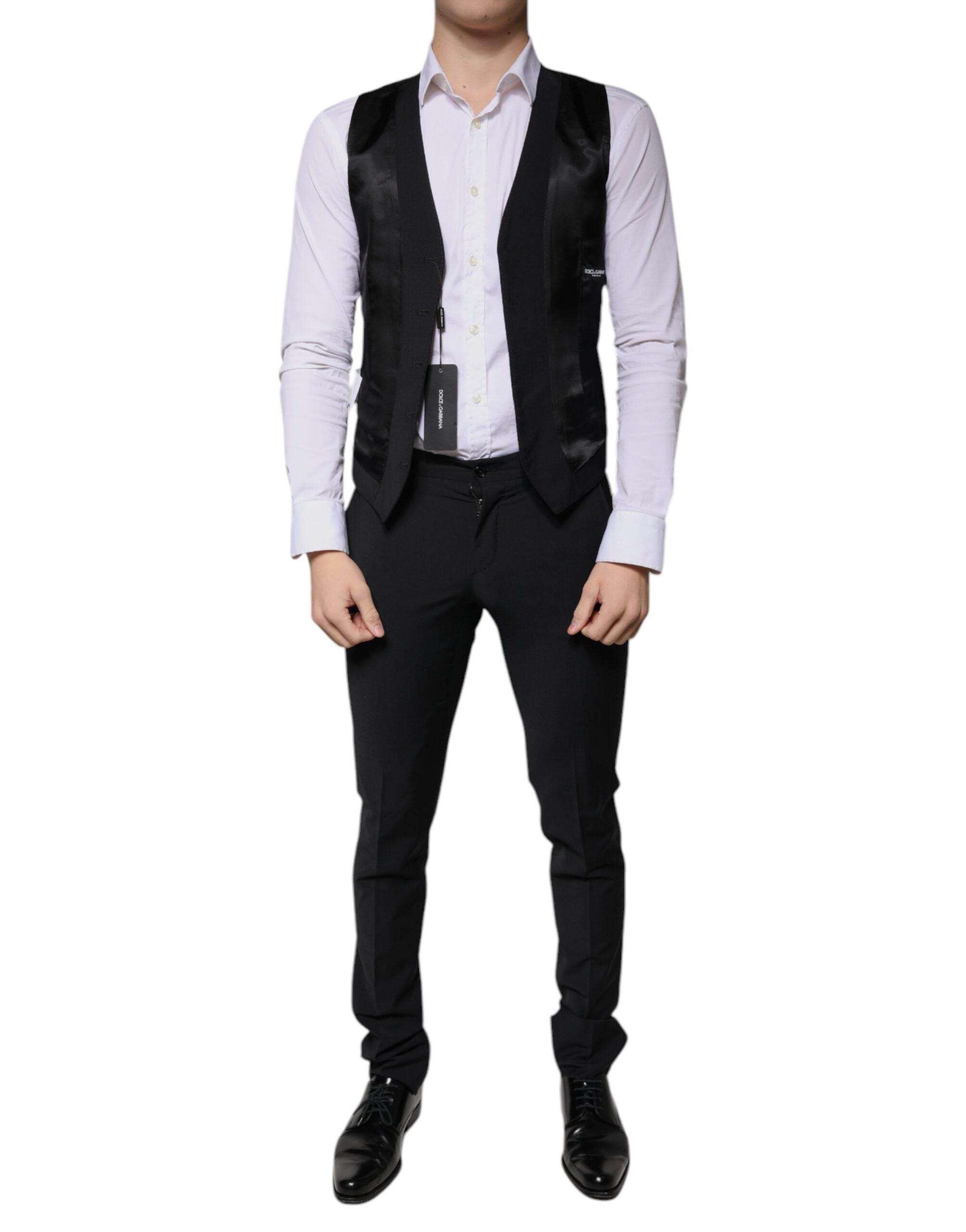 Dolce & Gabbana Black Wool 3 Piece Slim Fit Formal Men Suit - Hilstor