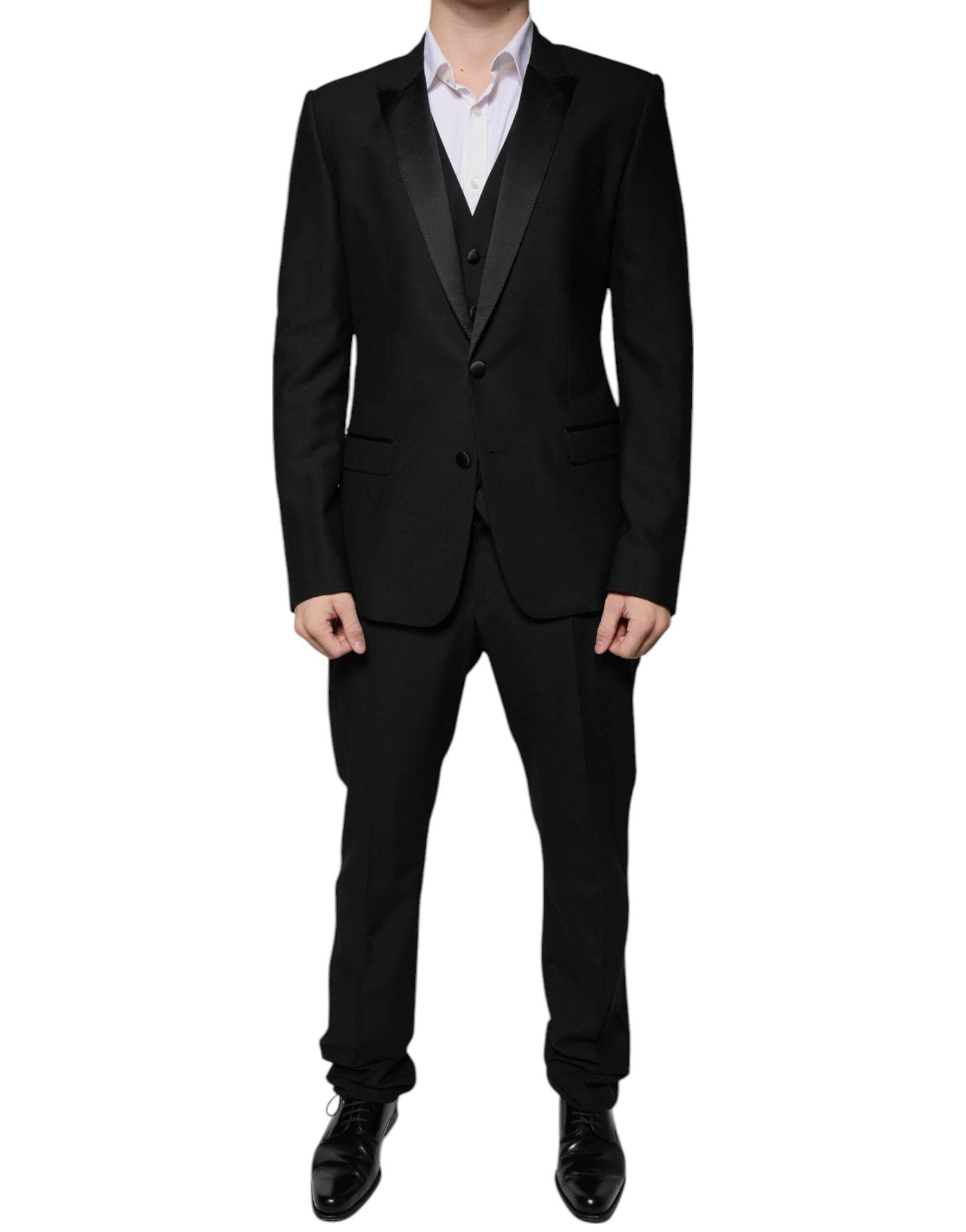 Dolce & Gabbana Black Wool 3 Piece Slim Fit Formal Suit - Hilstor
