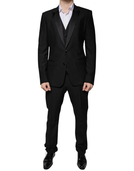 Dolce & Gabbana Black Wool 3 Piece Slim Fit Formal Suit - Hilstor