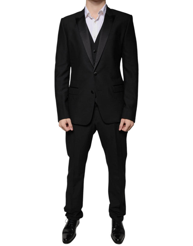 Dolce & Gabbana Black Wool 3 Piece Slim Fit Formal Suit - Hilstor