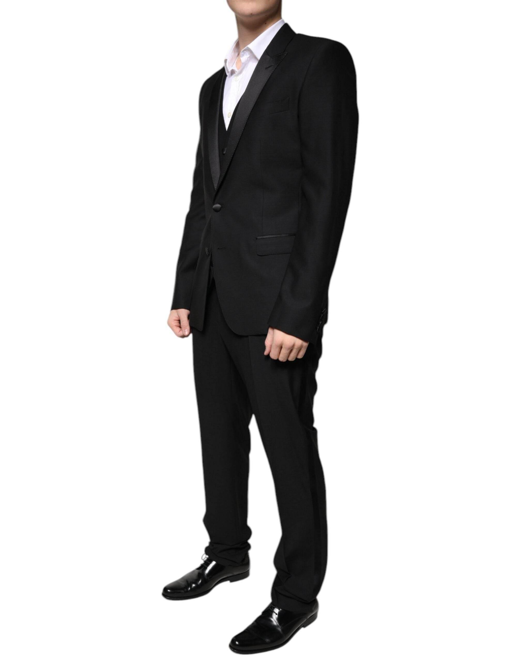 Dolce & Gabbana Black Wool 3 Piece Slim Fit Formal Suit - Hilstor