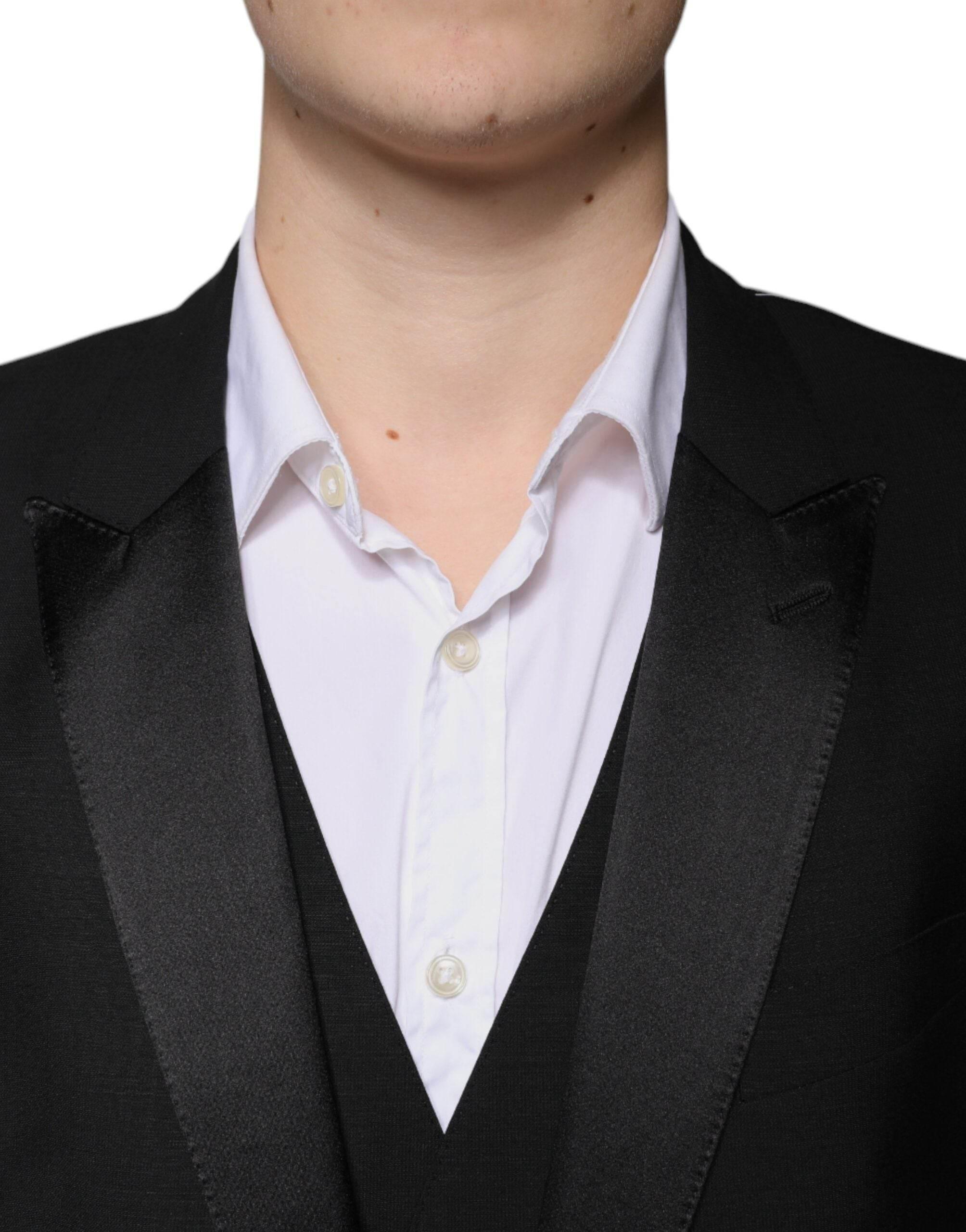 Dolce & Gabbana Black Wool 3 Piece Slim Fit Formal Suit - Hilstor